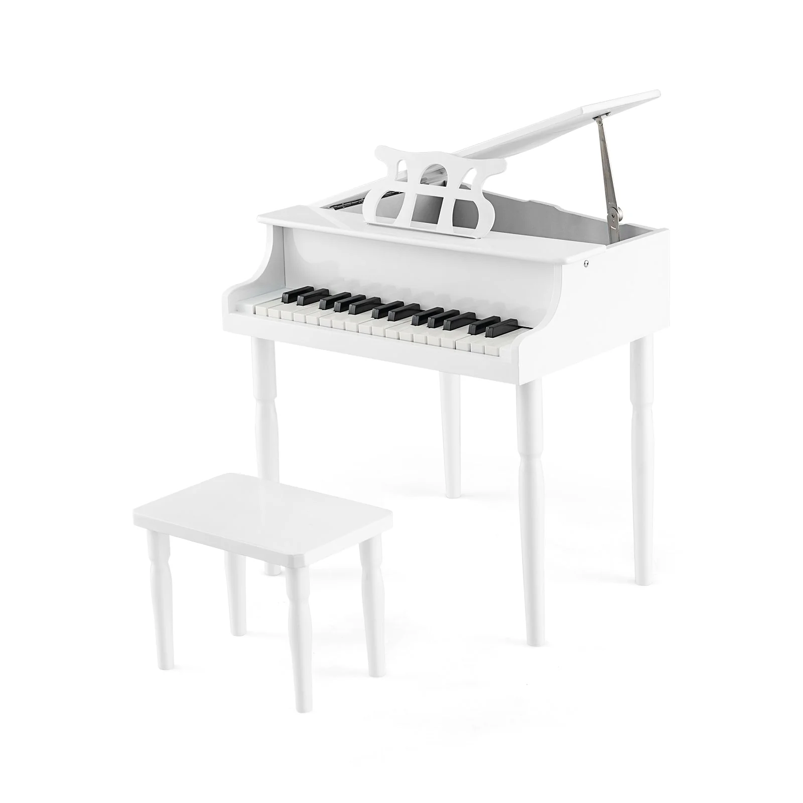 30-Key Wood Toy Kids Grand Piano with Bench and Music Rack-White - Image 3
