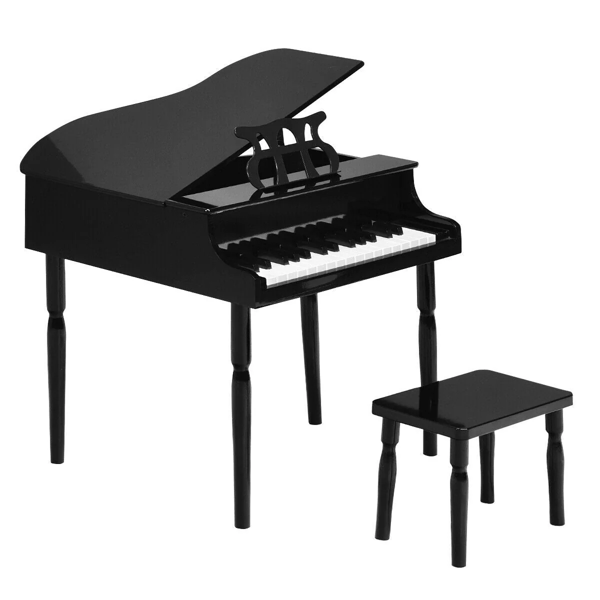 30-Key Wood Toy Kids Grand Piano with Bench & Music Rack-Black - Image 4