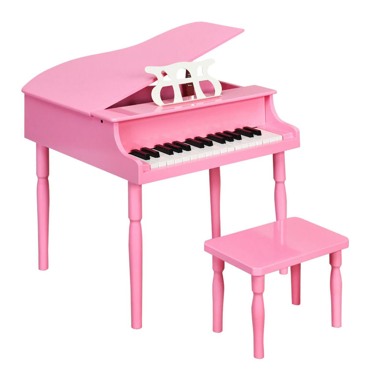 30-Key Wood Toy Kids Grand Piano with Bench & Music Rack-Pink - Image 4