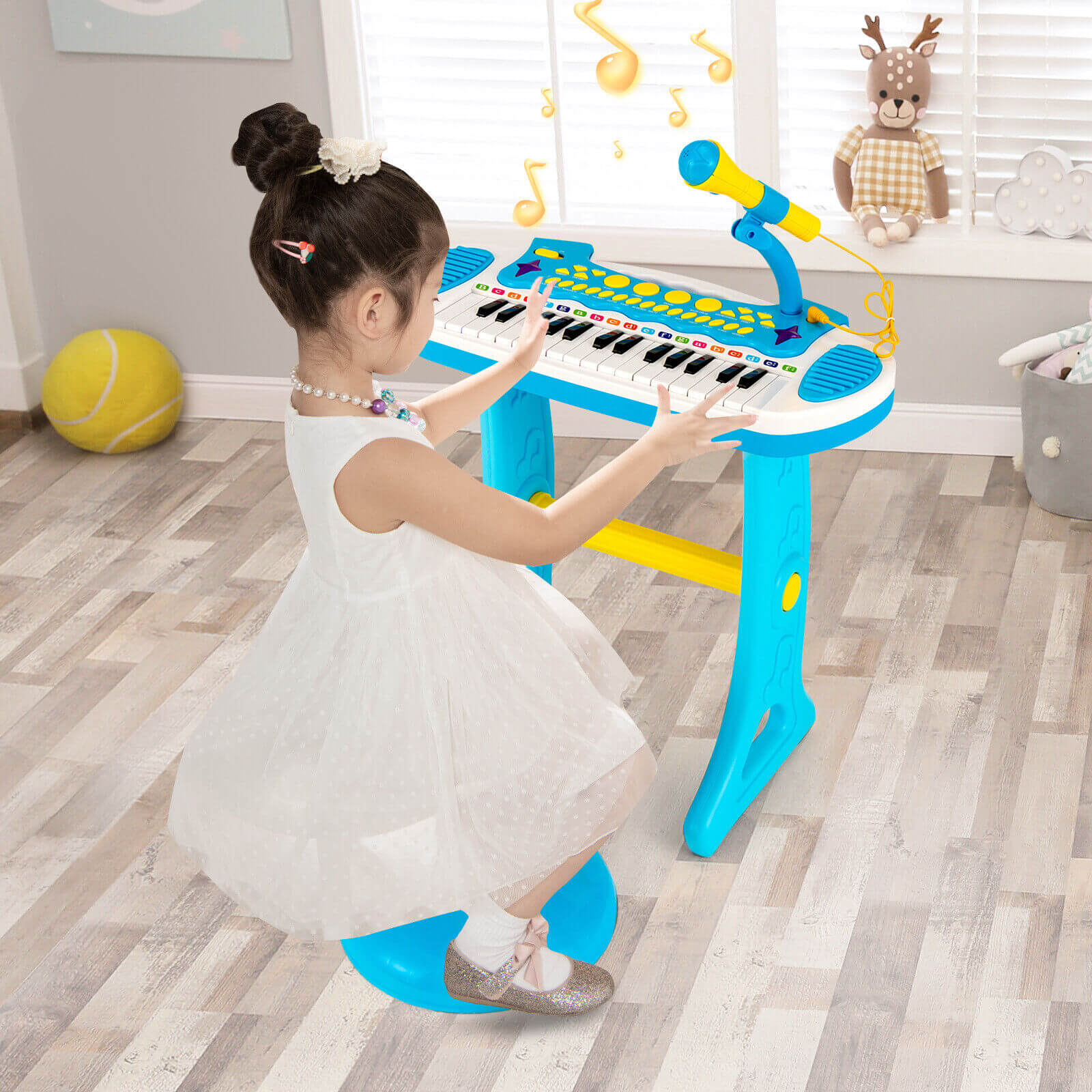31-Key Kids Piano Keyboard Toy with Microphone and Multiple Sounds for Age 3+-Blue - Image 2
