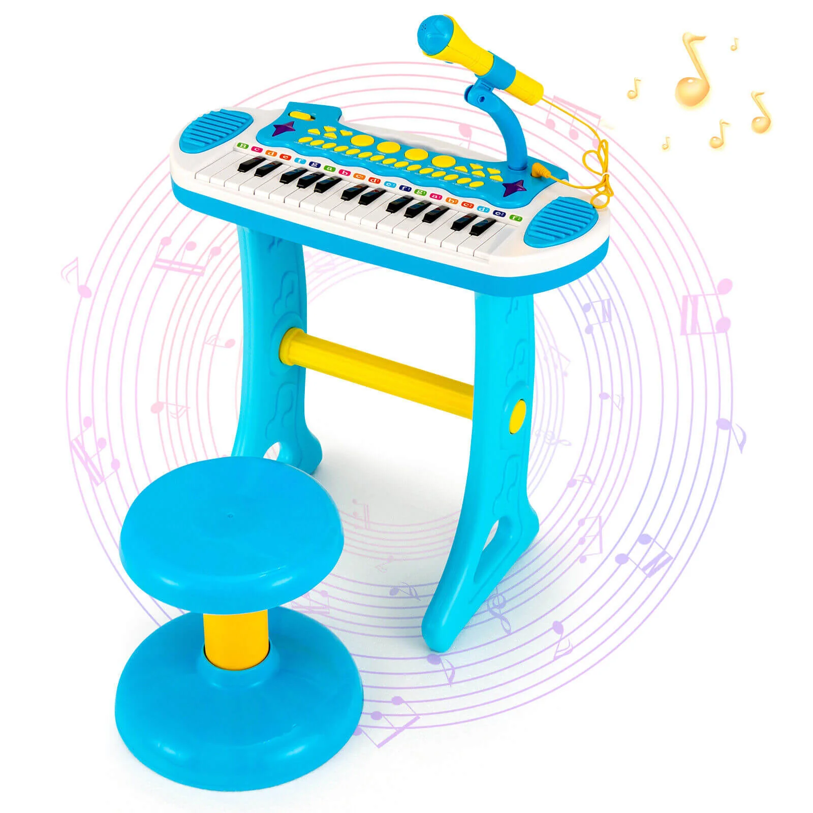 31-Key Kids Piano Keyboard Toy with Microphone and Multiple Sounds for Age 3+-Blue - Image 4