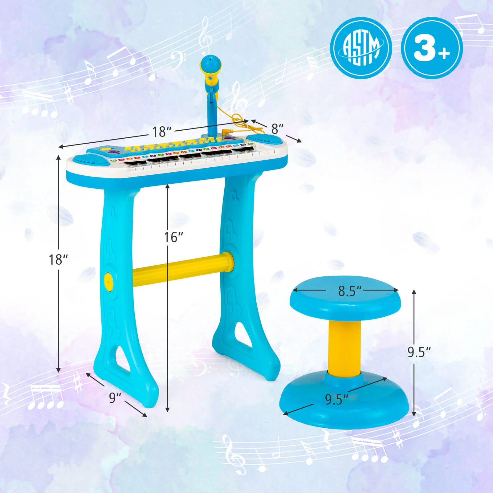 31-Key Kids Piano Keyboard Toy with Microphone and Multiple Sounds for Age 3+-Blue - Image 5
