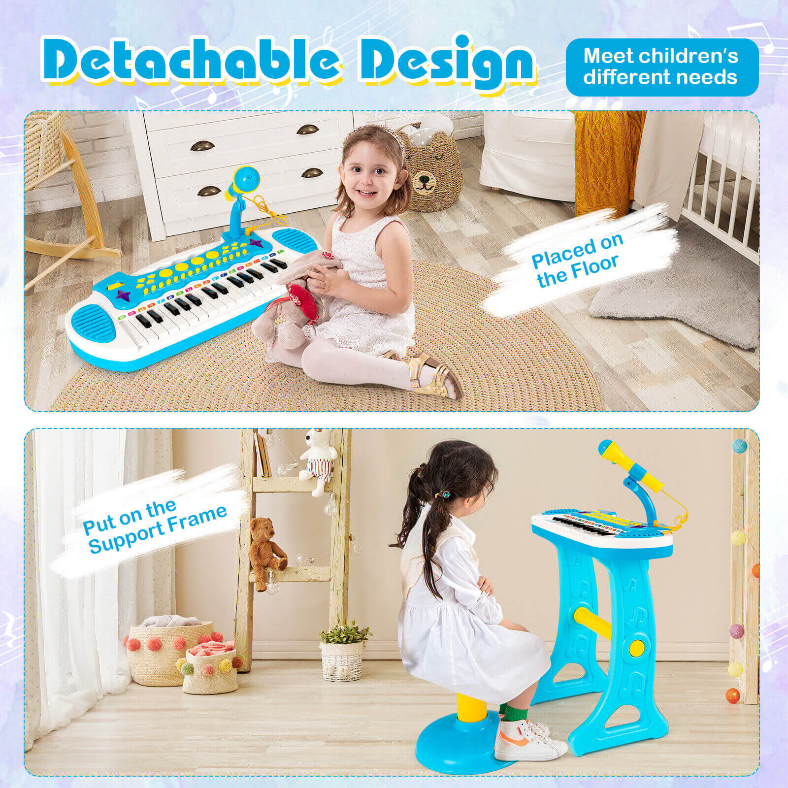 31-Key Kids Piano Keyboard Toy with Microphone and Multiple Sounds for Age 3+-Blue - Image 6