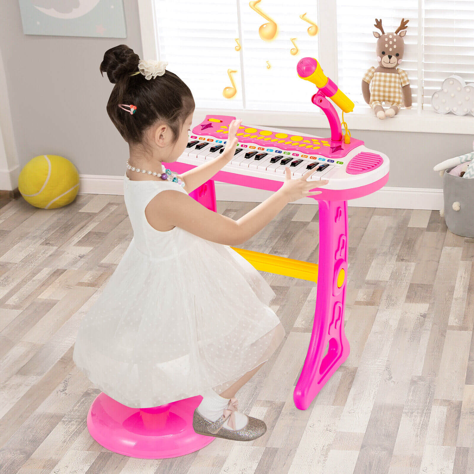 31-Key Kids Piano Keyboard Toy with Microphone and Multiple Sounds for Age 3+-Pink - Image 2