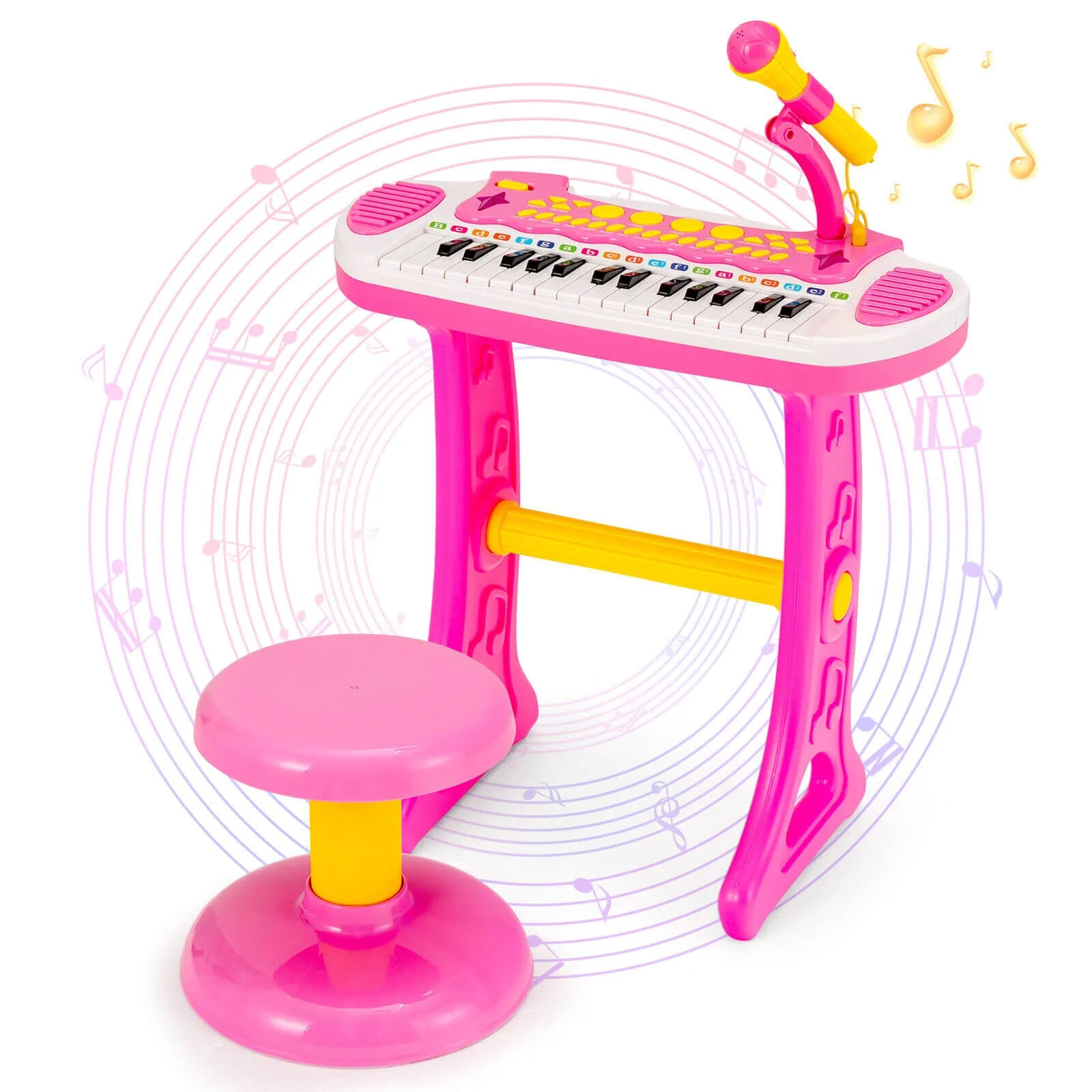 31-Key Kids Piano Keyboard Toy with Microphone and Multiple Sounds for Age 3+-Pink - Image 4