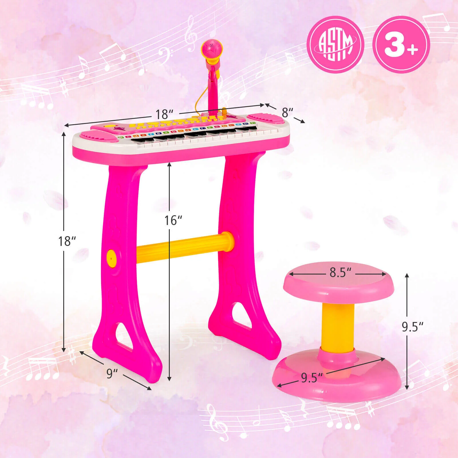 31-Key Kids Piano Keyboard Toy with Microphone and Multiple Sounds for Age 3+-Pink - Image 5