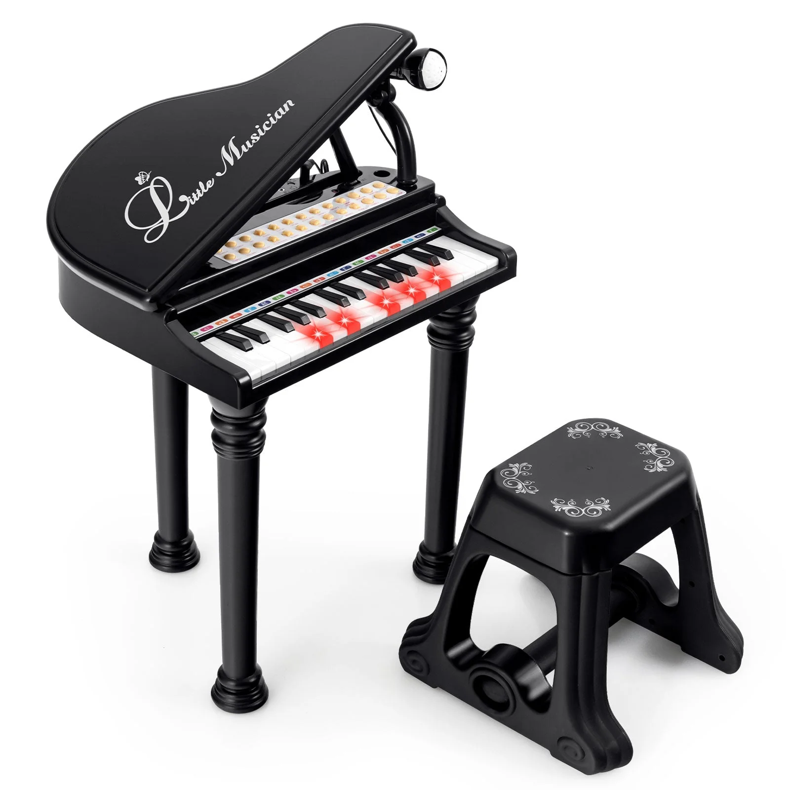 31 Keys Kids Piano Keyboard with Stool and Piano Lid-Black - Image 3