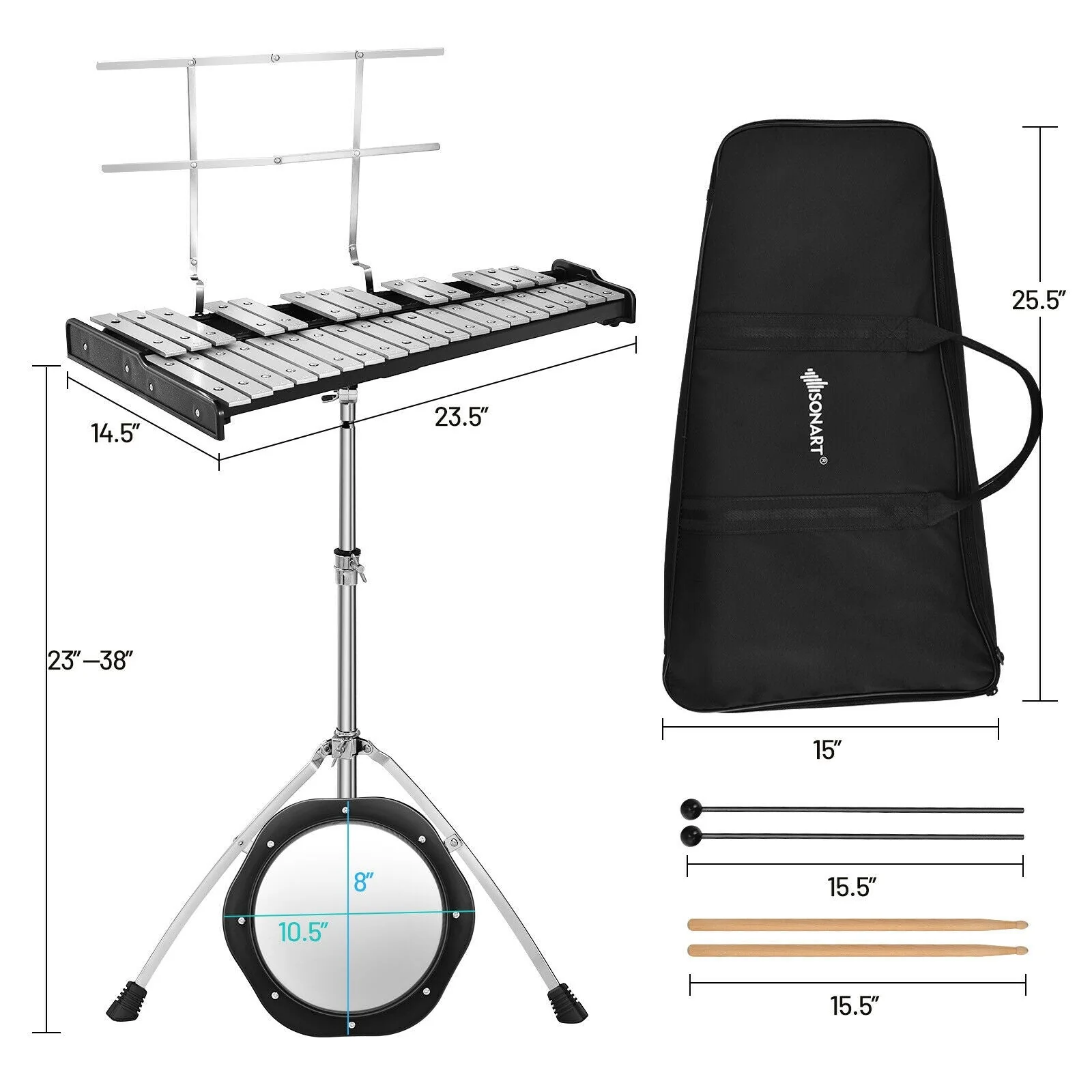 32 Note Glockenspiel Xylophone Percussion Bell Kit with Adjustable Stand - Image 4