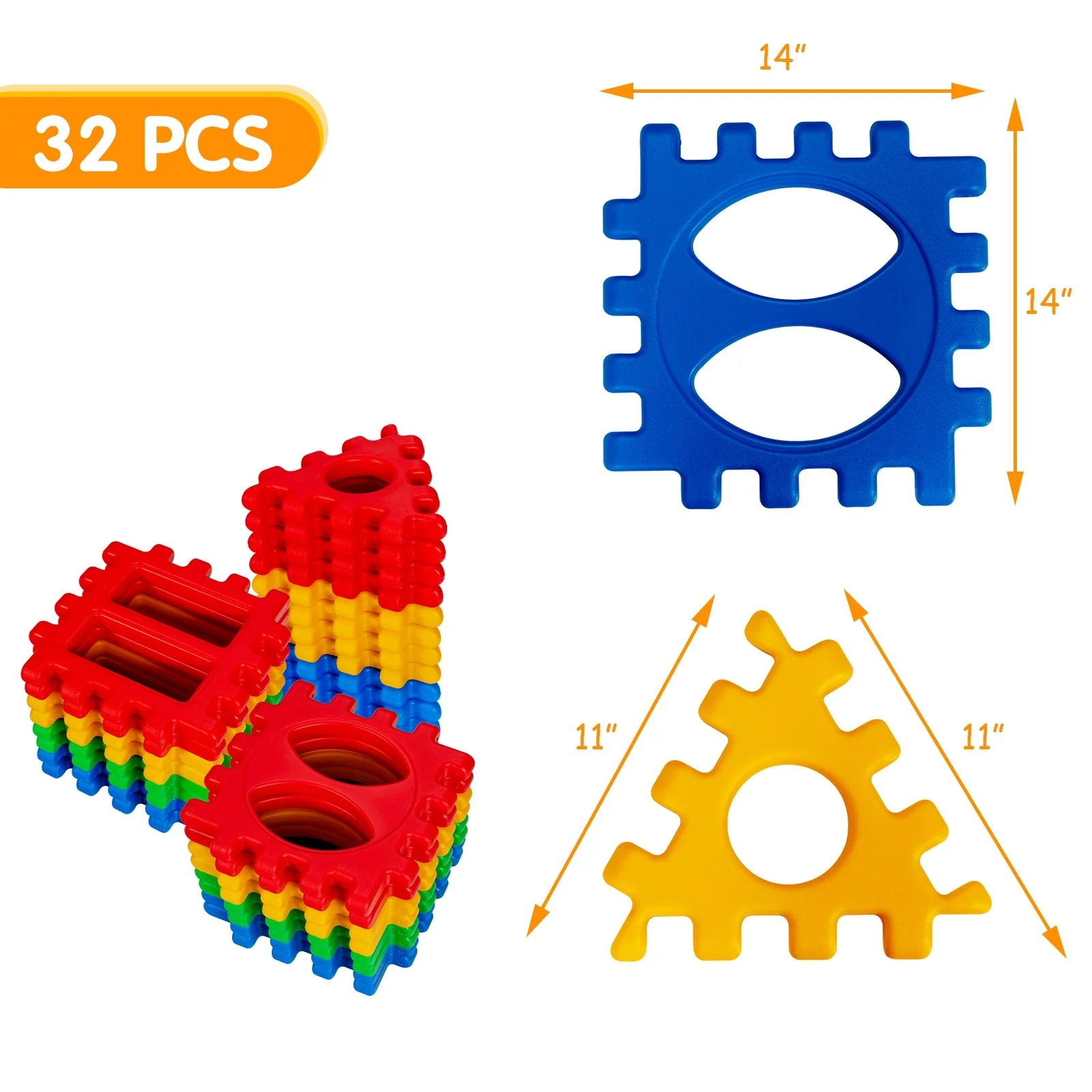 32 Pieces Big Waffle Block Set Kids Educational Stacking Building Toy - Image 5