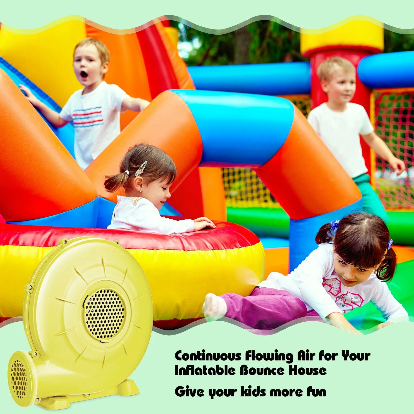 350 Watt 0.5 HP Air Blower Pump Fan for Inflatable Bounce House and Bouncy Castle-Yellow - Image 2