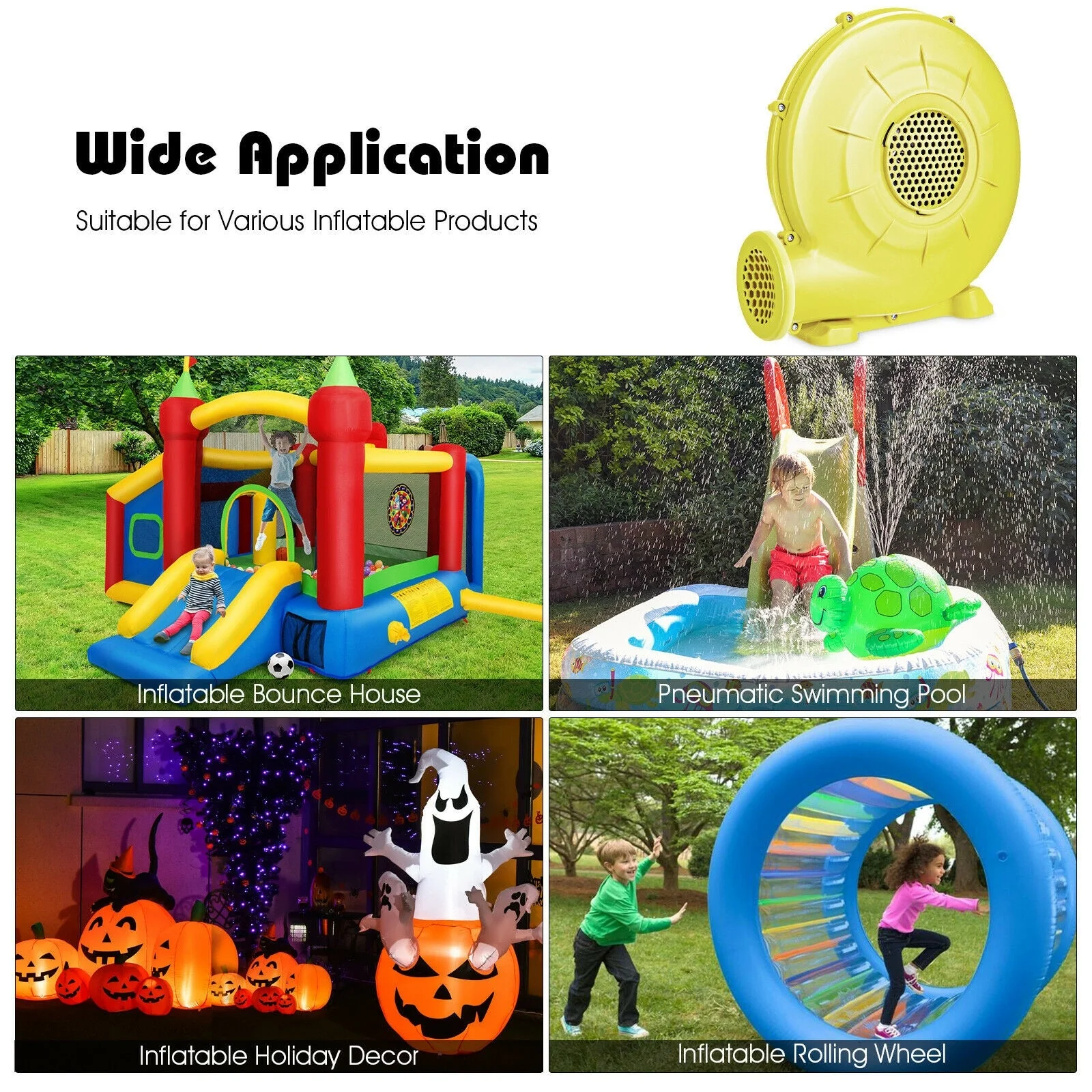 350 Watt 0.5 HP Air Blower Pump Fan for Inflatable Bounce House and Bouncy Castle-Yellow - Image 3
