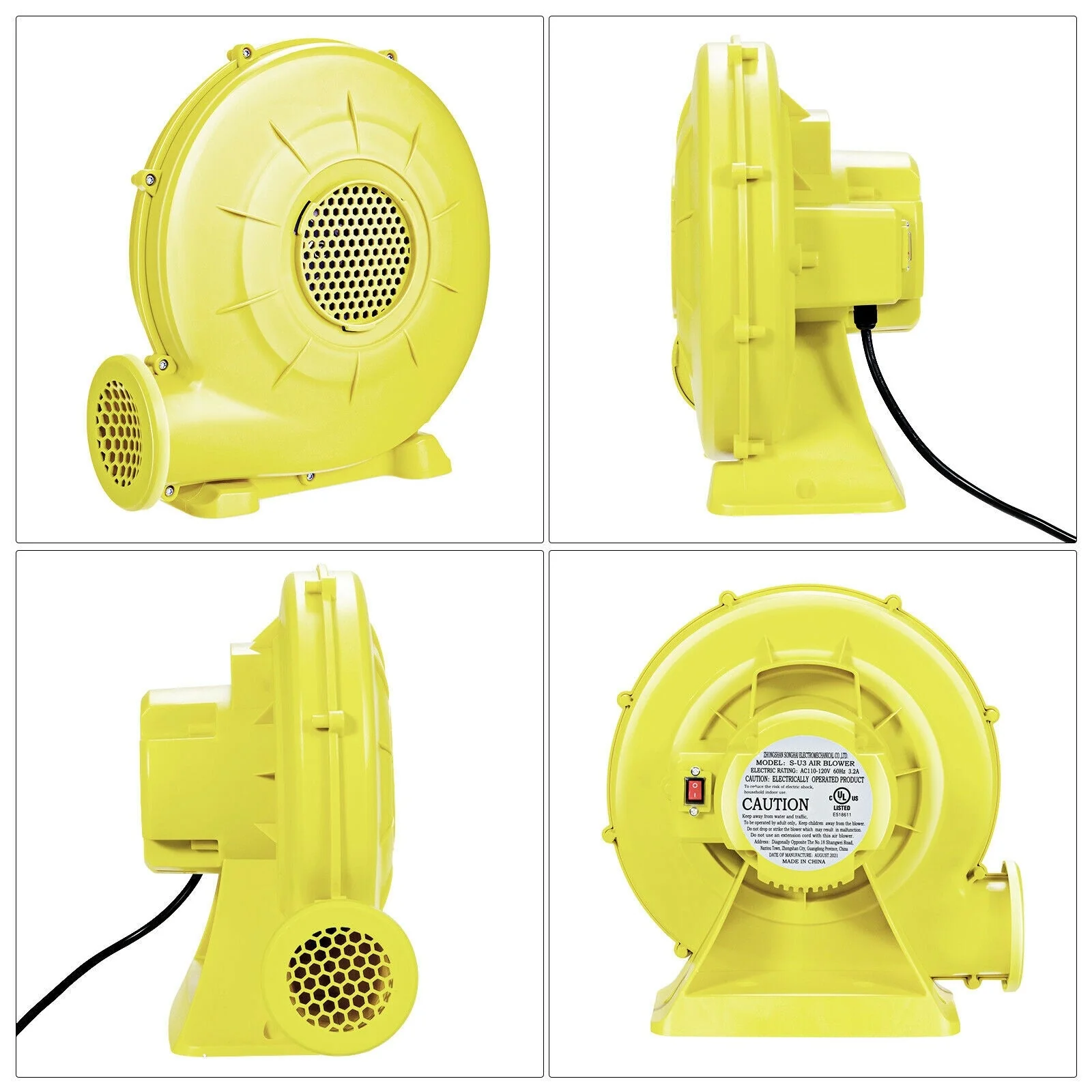 350 Watt 0.5 HP Air Blower Pump Fan for Inflatable Bounce House and Bouncy Castle-Yellow - Image 8