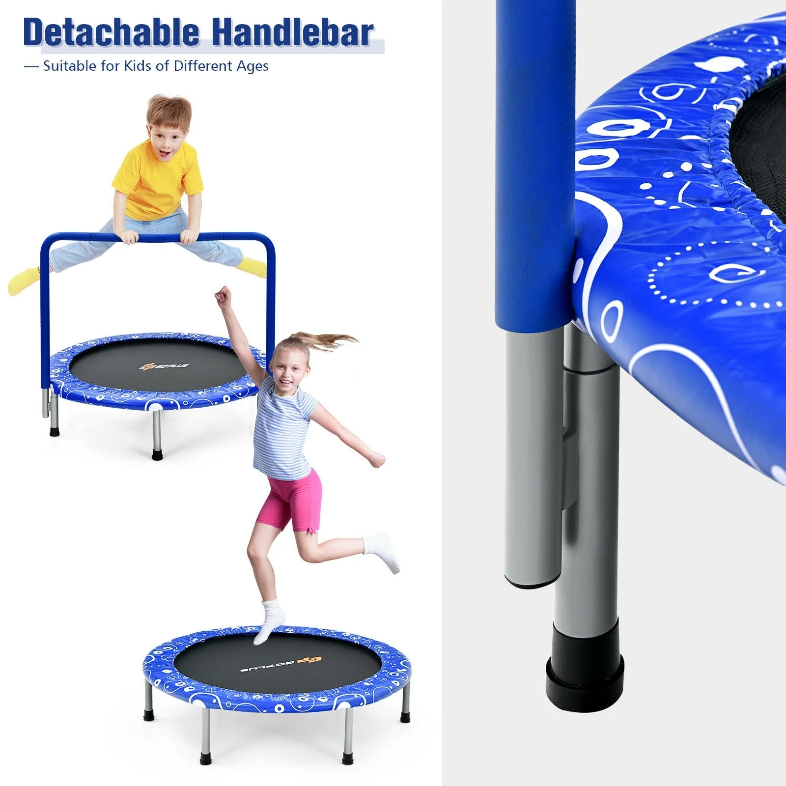 36 Inch Kids Trampoline Mini Rebounder with Full Covered Handrail-Blue - Image 5