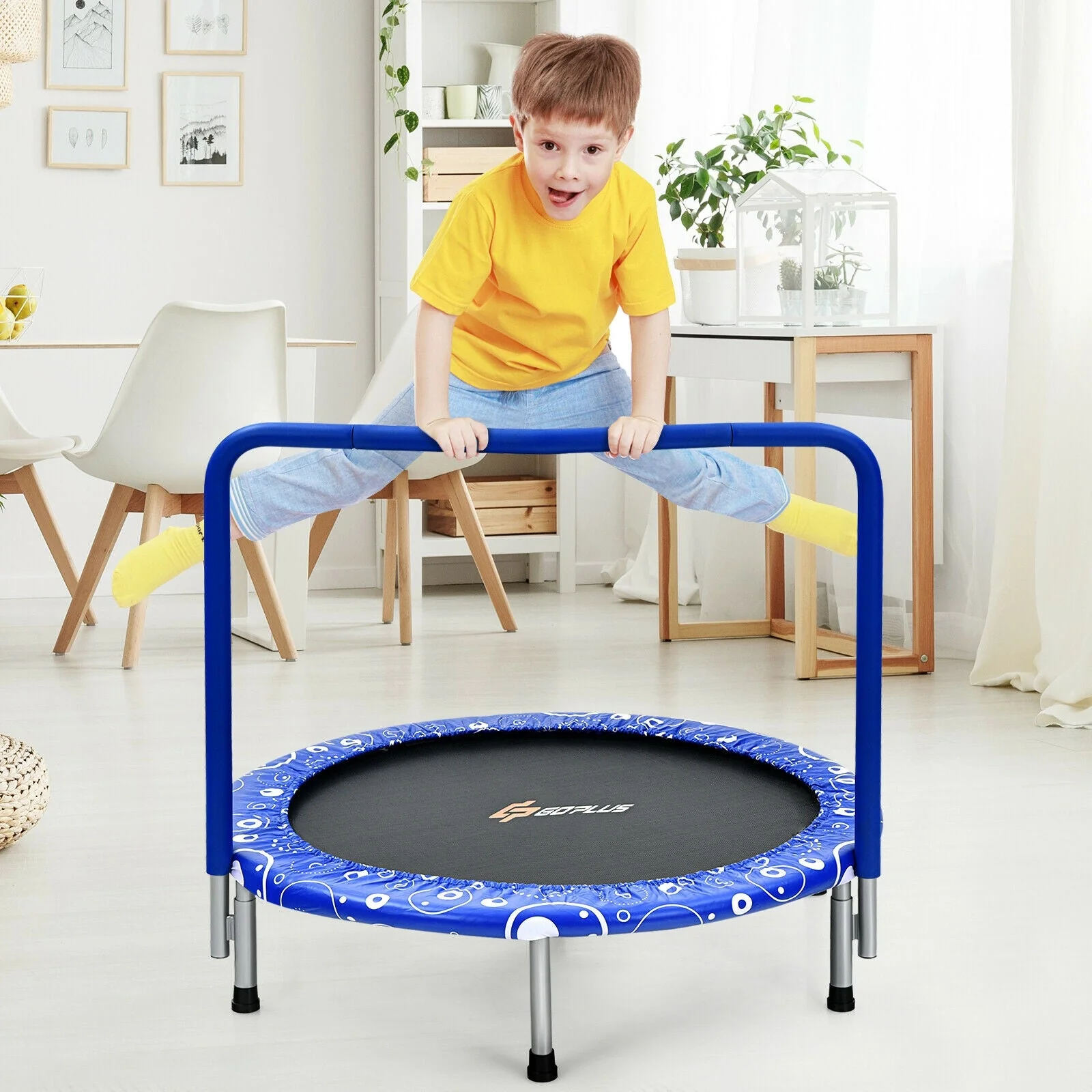36 Inch Kids Trampoline Mini Rebounder with Full Covered Handrail-Blue - Image 6