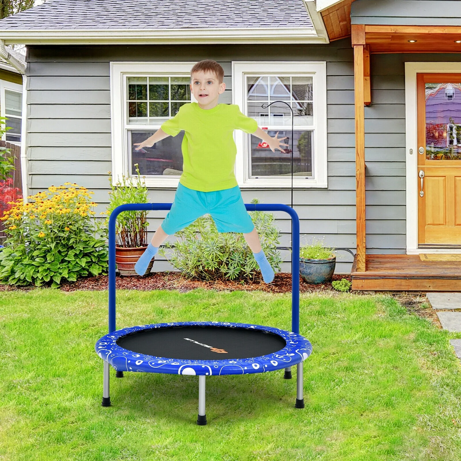 36 Inch Kids Trampoline Mini Rebounder with Full Covered Handrail-Blue - Image 7