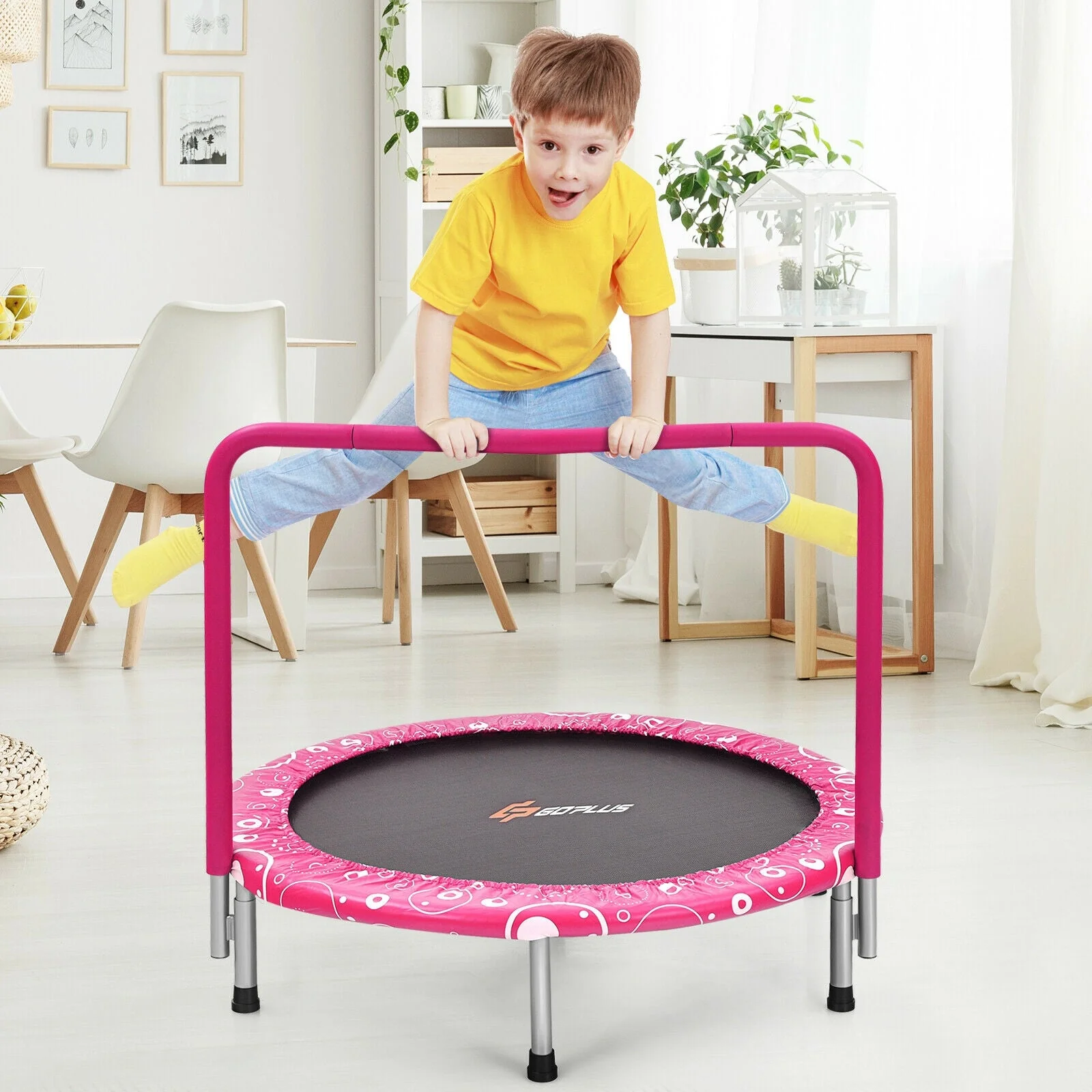 36 Inch Kids Trampoline Mini Rebounder with Full Covered Handrail-Pink - Image 2