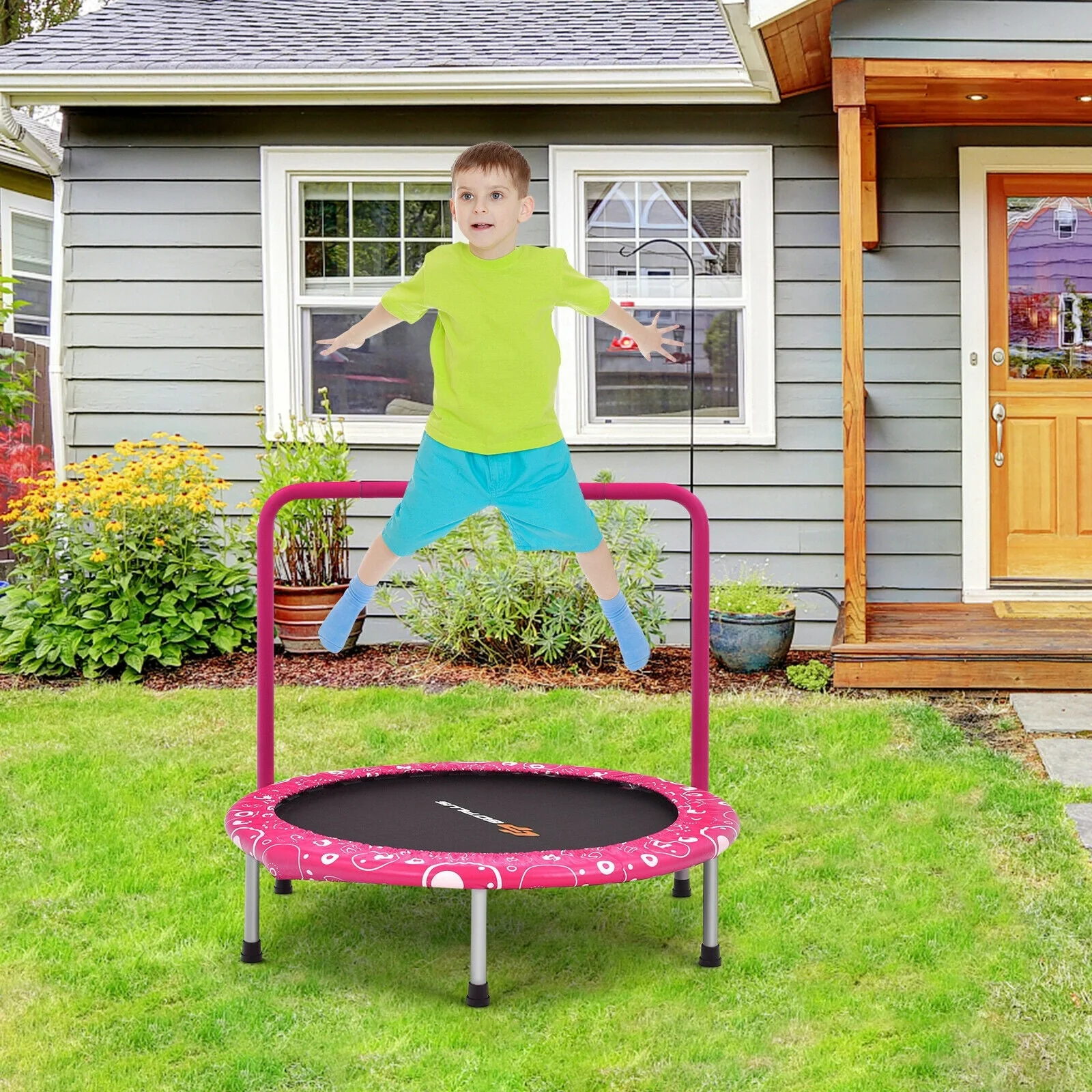 36 Inch Kids Trampoline Mini Rebounder with Full Covered Handrail-Pink - Image 5
