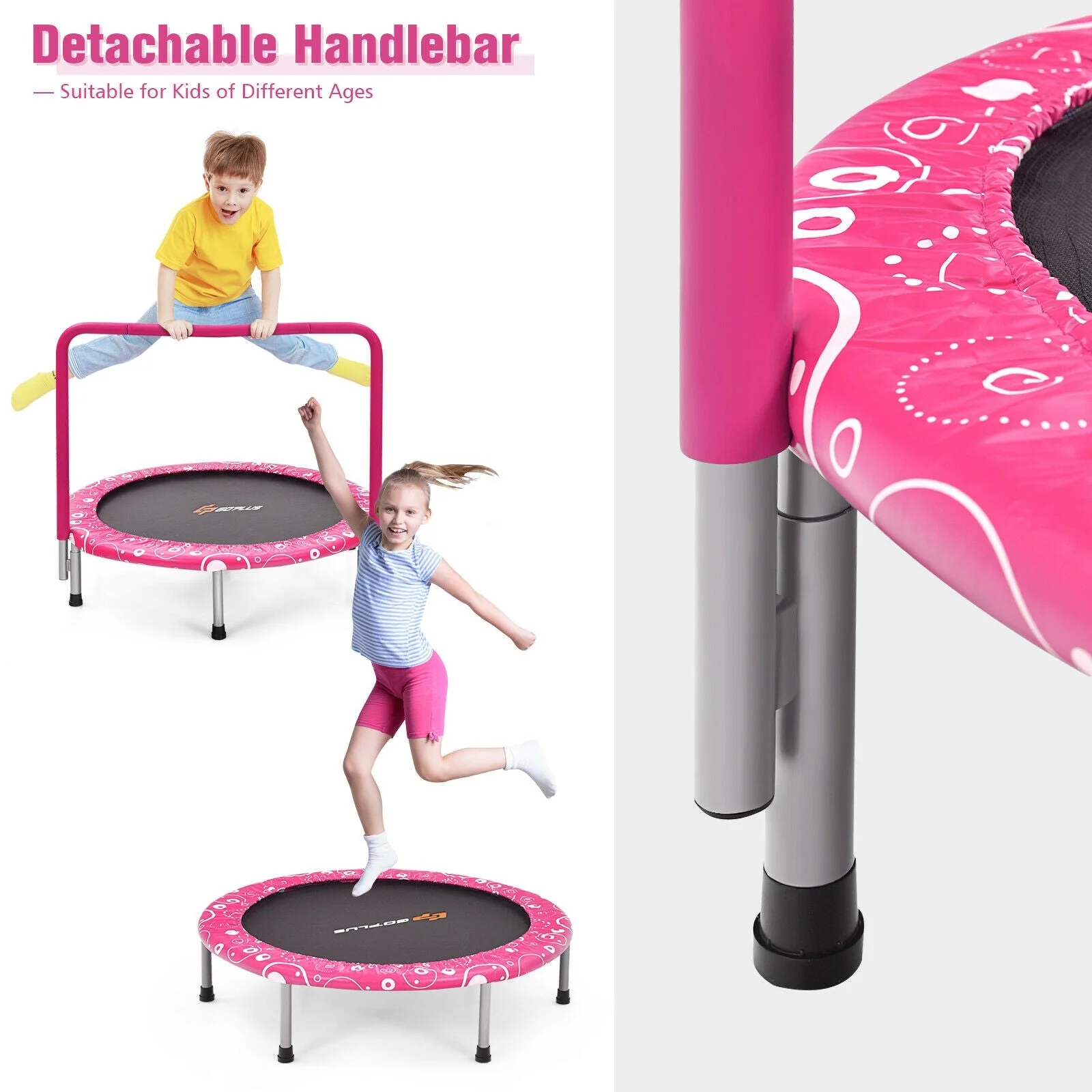 36 Inch Kids Trampoline Mini Rebounder with Full Covered Handrail-Pink - Image 7