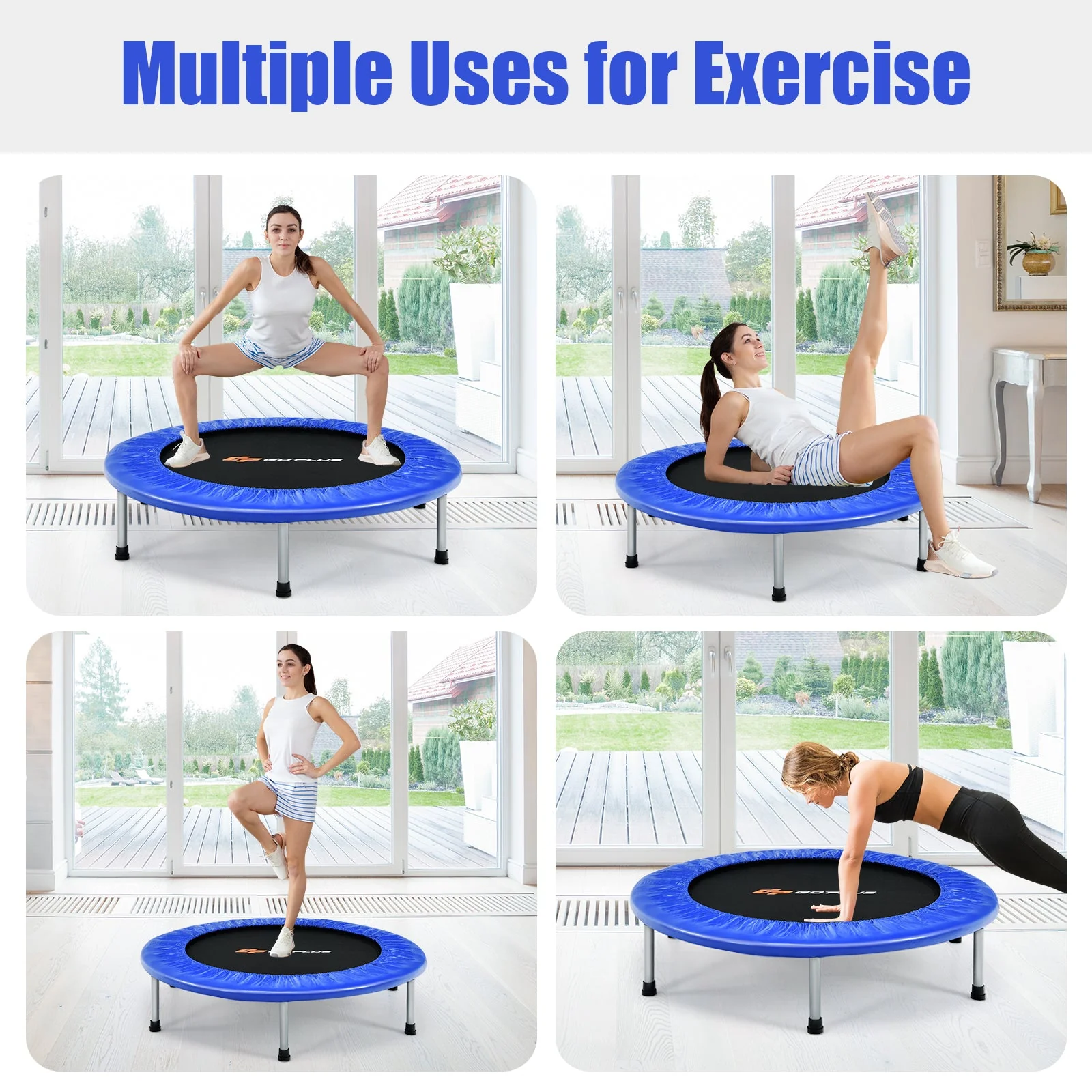 36 Inch Mini Folding Trampoline Portable Recreational Fitness Rebounder-Blue - Image 6
