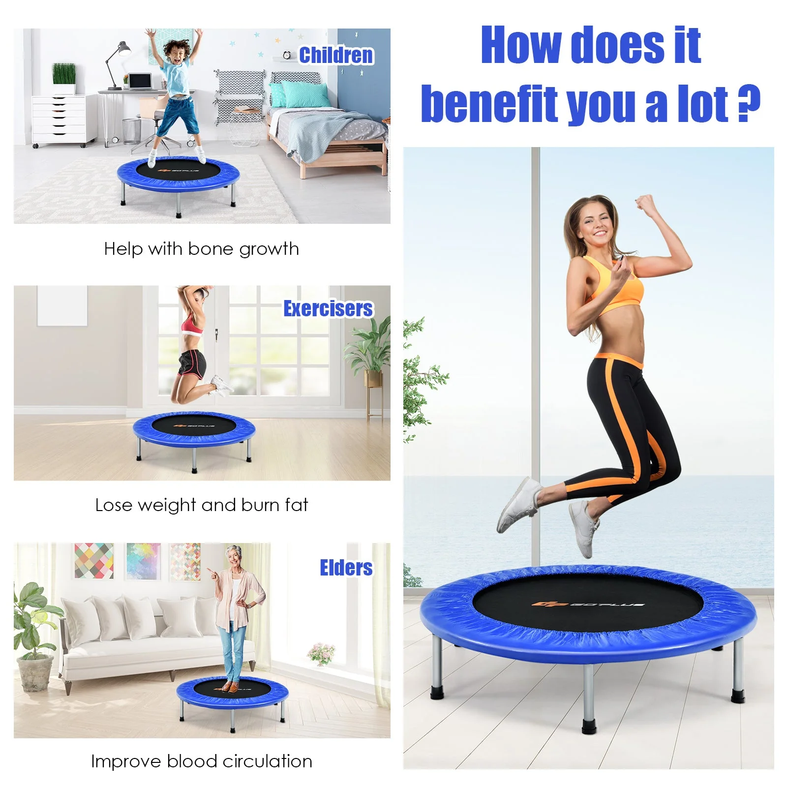 36 Inch Mini Folding Trampoline Portable Recreational Fitness Rebounder-Blue - Image 8