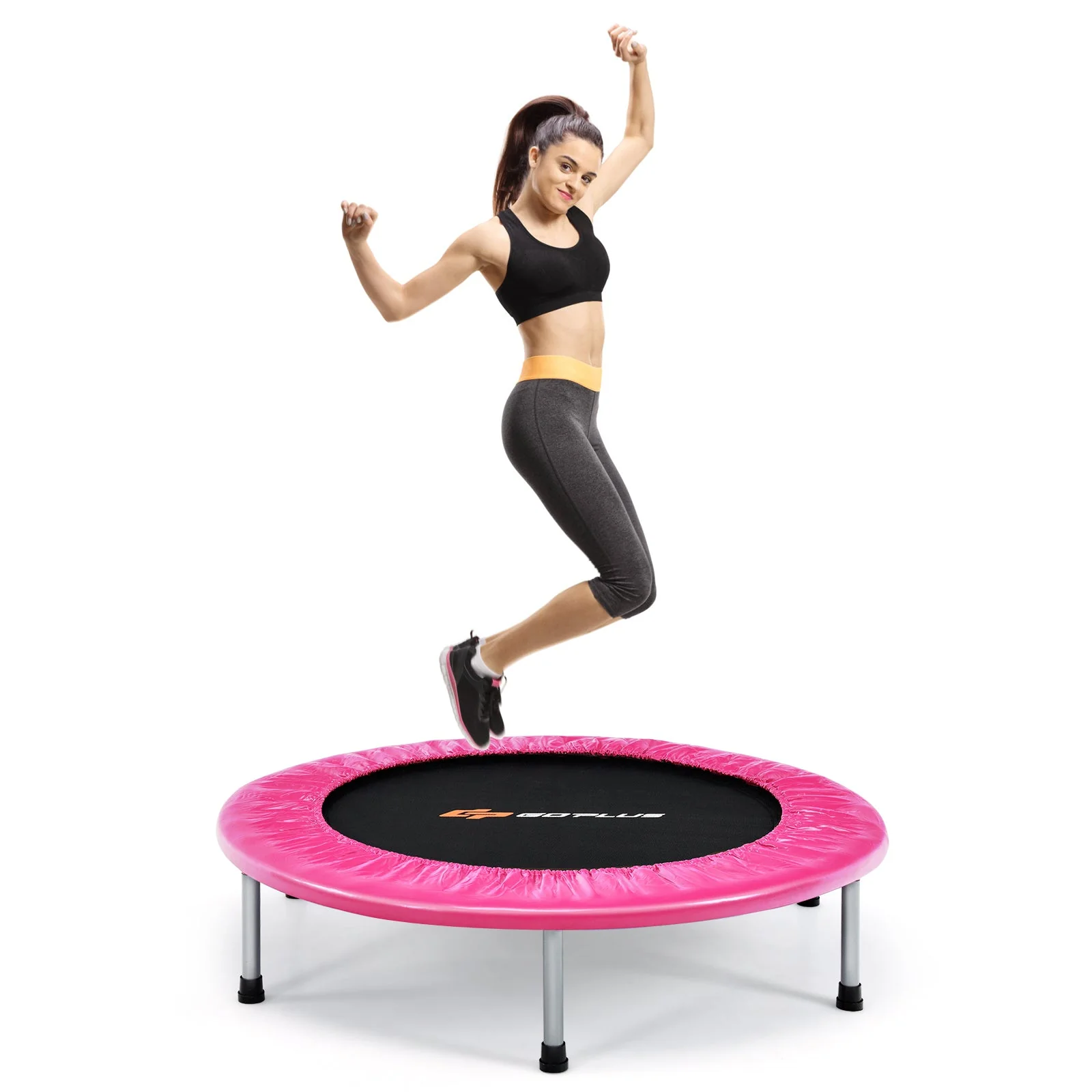 36 Inch Mini Folding Trampoline Portable Recreational Fitness Rebounder-Pink - Image 4