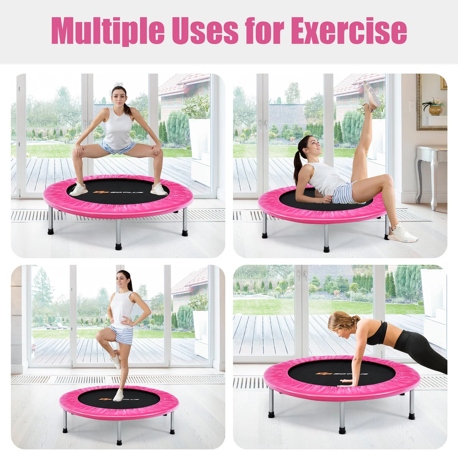 36 Inch Mini Folding Trampoline Portable Recreational Fitness Rebounder-Pink - Image 6