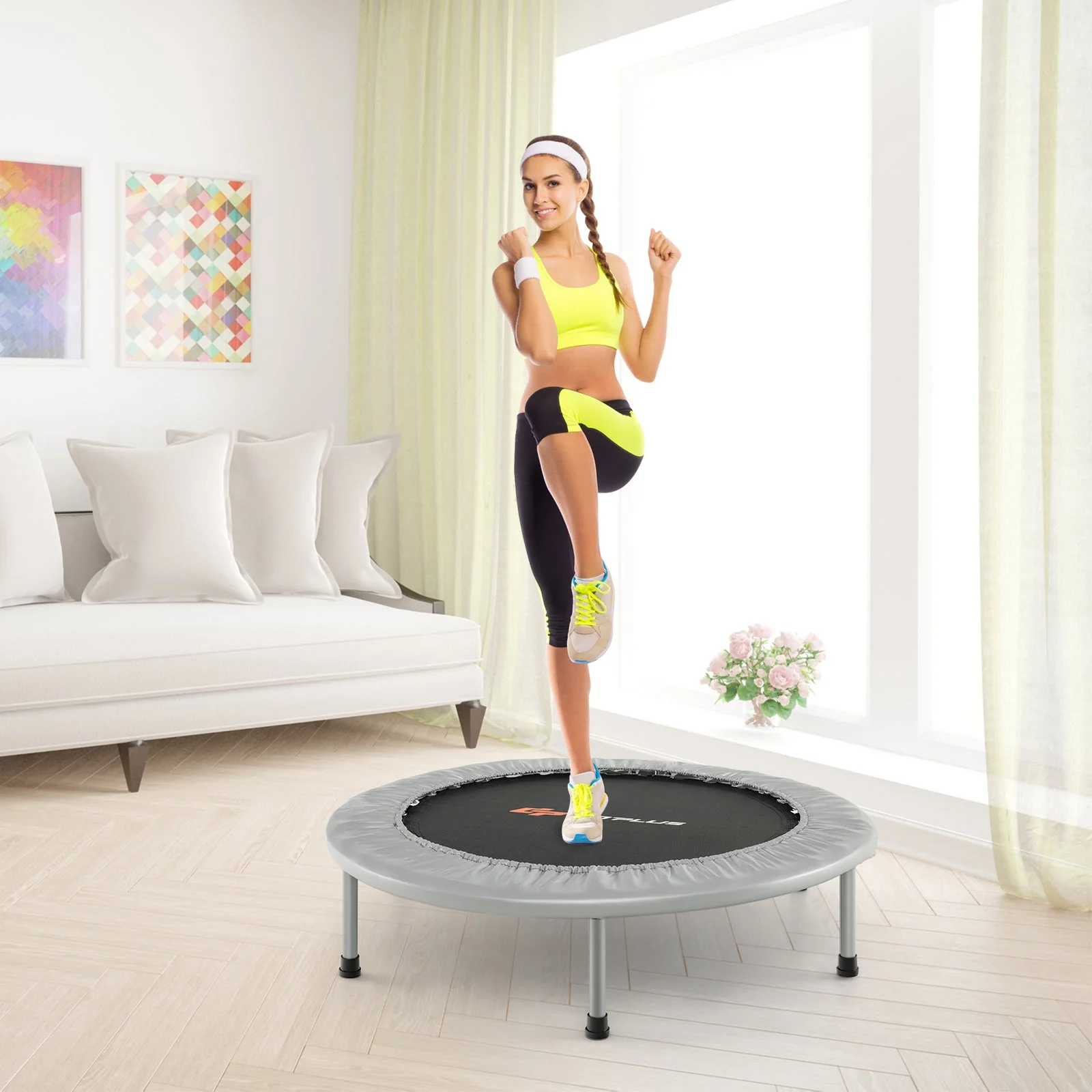 36 Inch Mini Folding Trampoline Portable Recreational Fitness Rebounder-Silver - Image 2