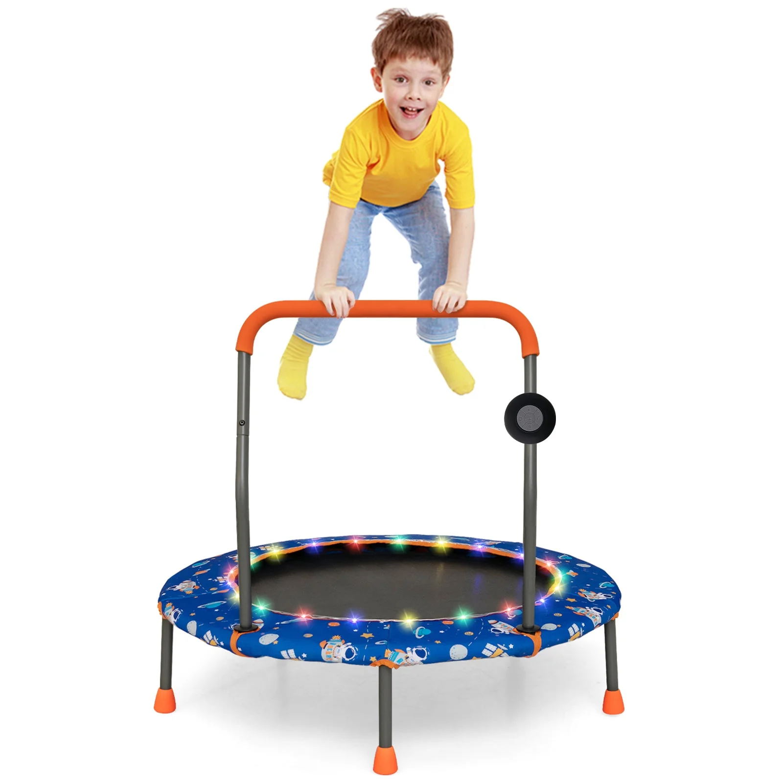 36 Inch Mini Trampoline with Colorful LED Lights and Bluetooth Speaker-Blue - Image 3