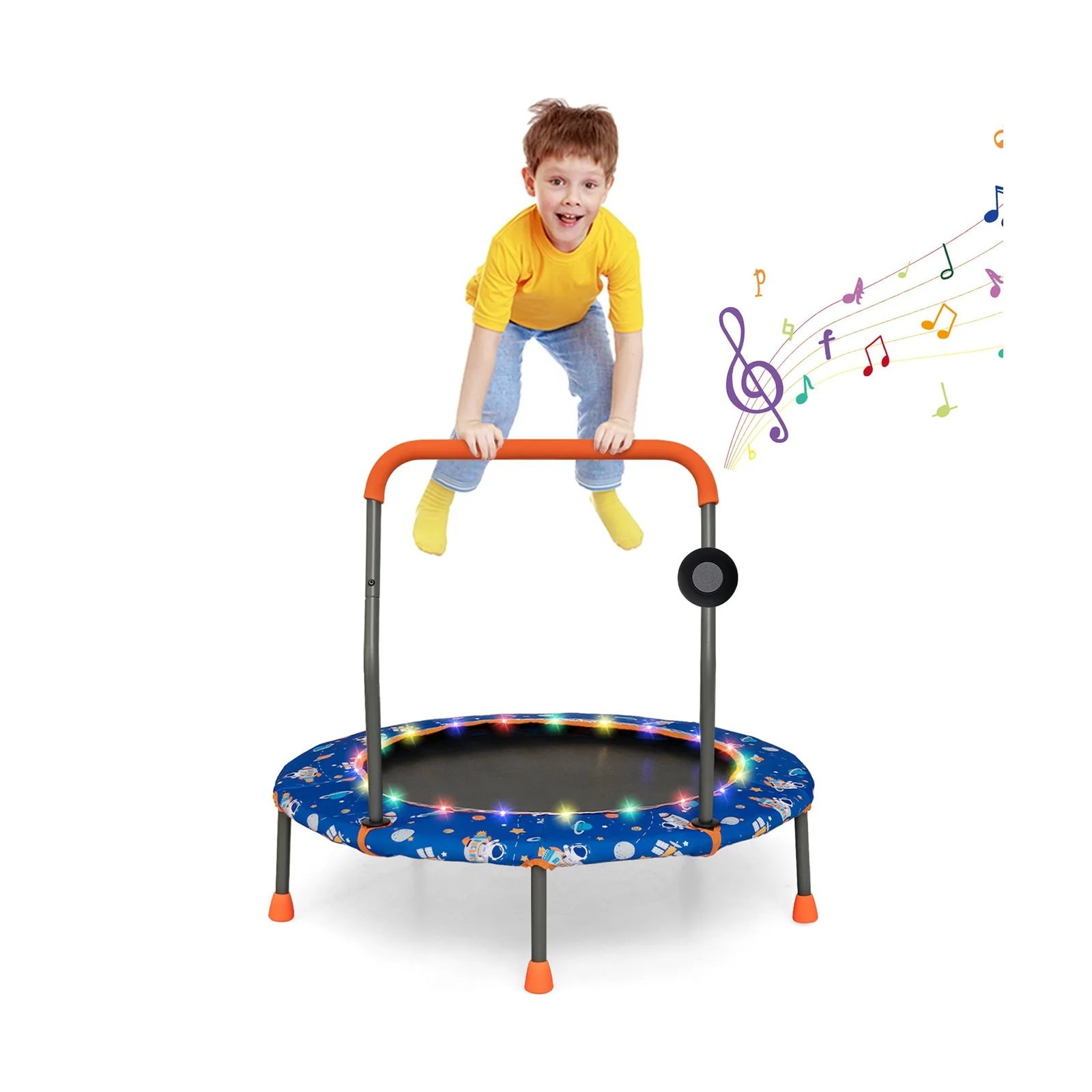 36 Inch Mini Trampoline with Colorful LED Lights and Bluetooth Speaker-Blue - Image 4