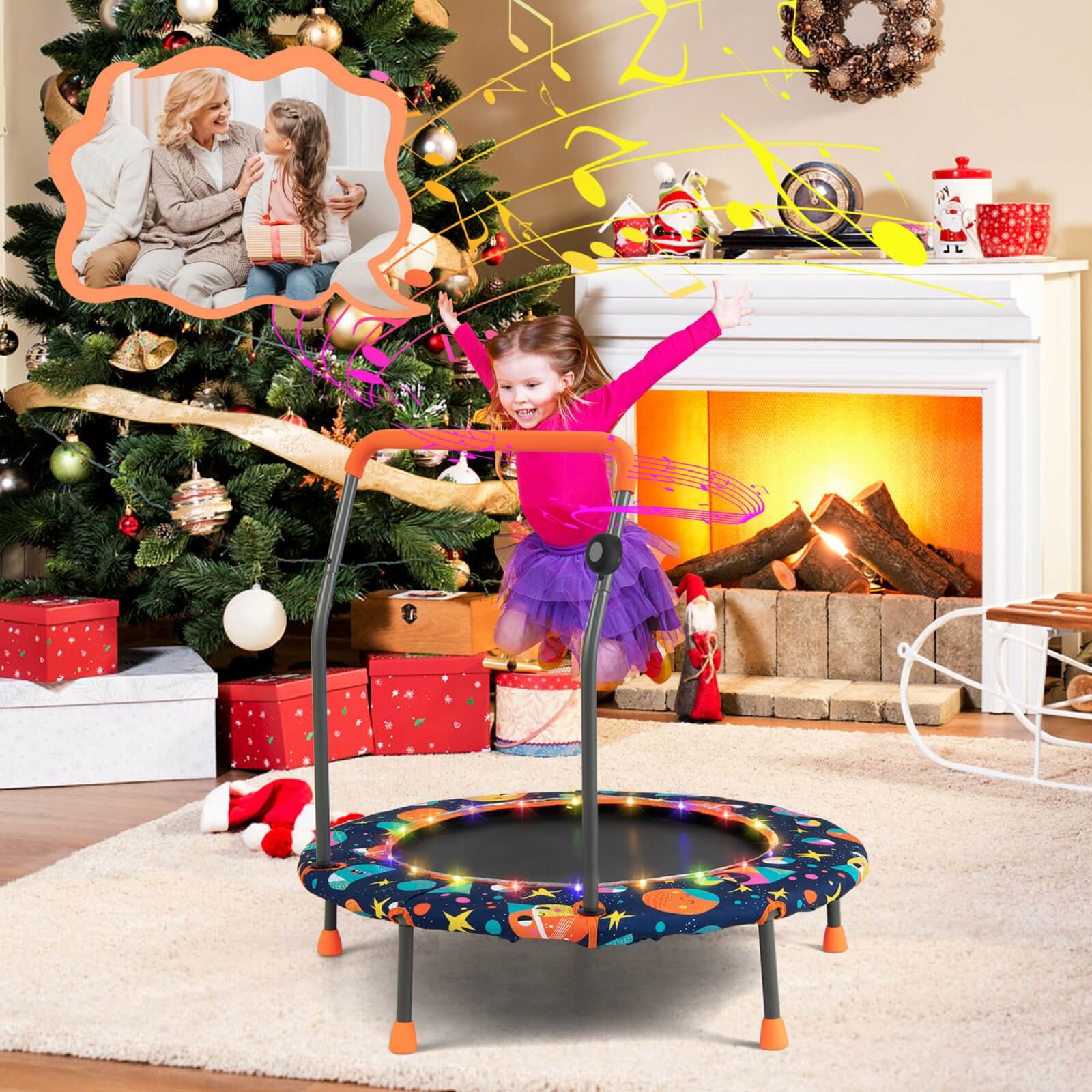 36 Inch Mini Trampoline with Colorful LED Lights and Bluetooth Speaker-Multicolor - Image 2