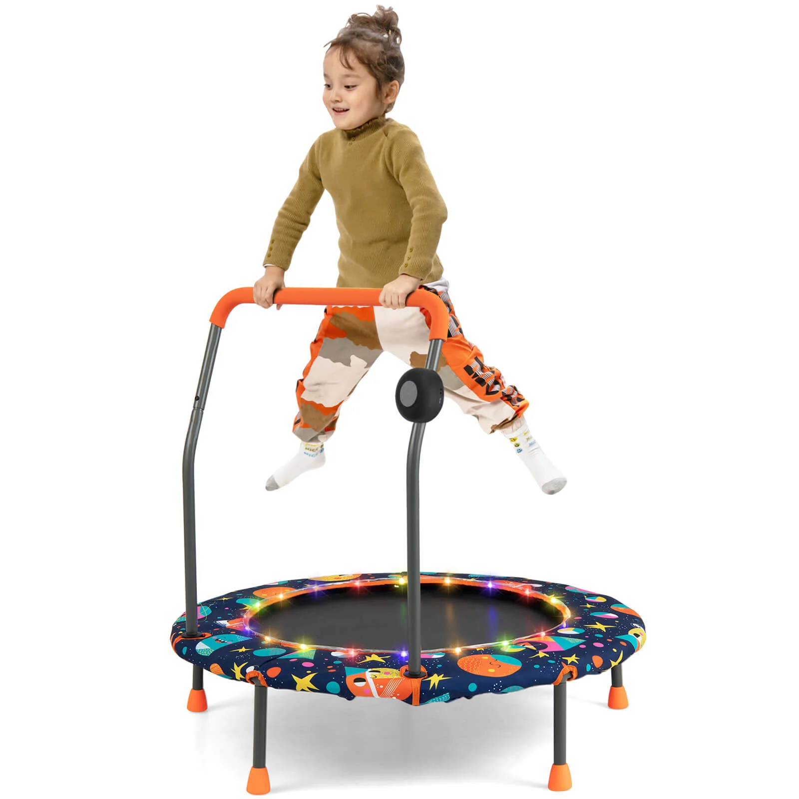 36 Inch Mini Trampoline with Colorful LED Lights and Bluetooth Speaker-Multicolor - Image 4