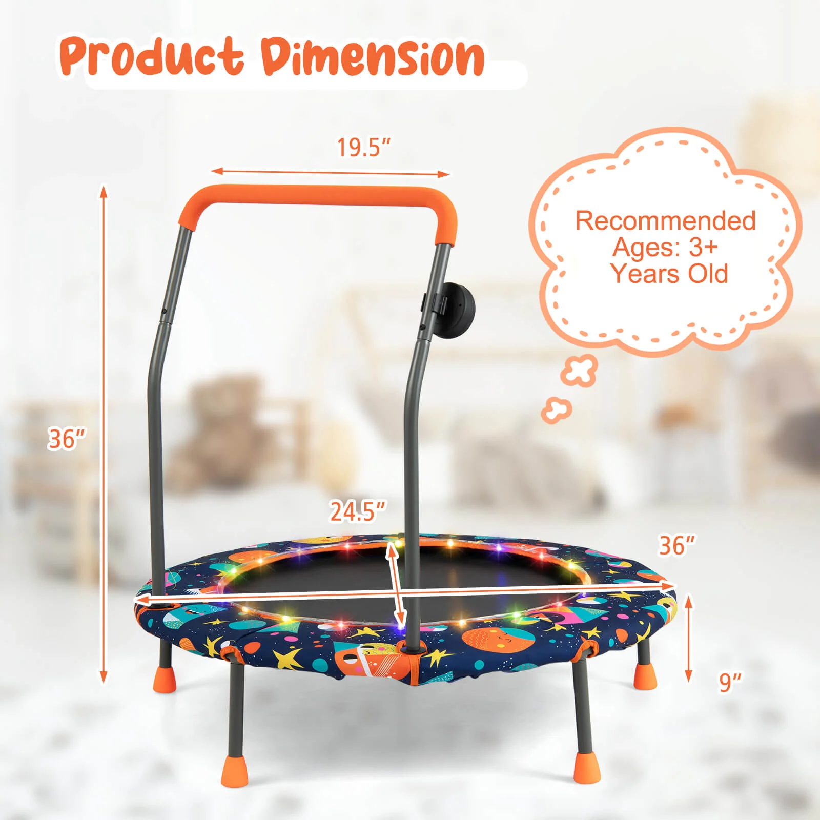 36 Inch Mini Trampoline with Colorful LED Lights and Bluetooth Speaker-Multicolor - Image 5