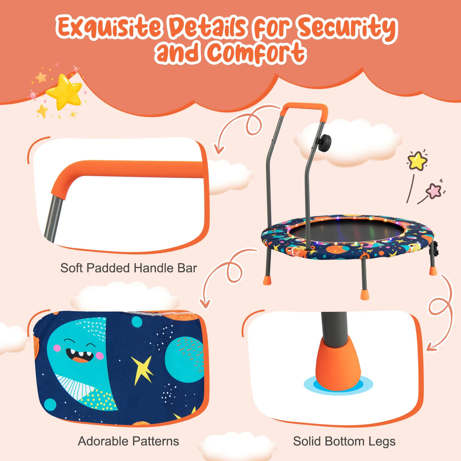 36 Inch Mini Trampoline with Colorful LED Lights and Bluetooth Speaker-Multicolor - Image 6