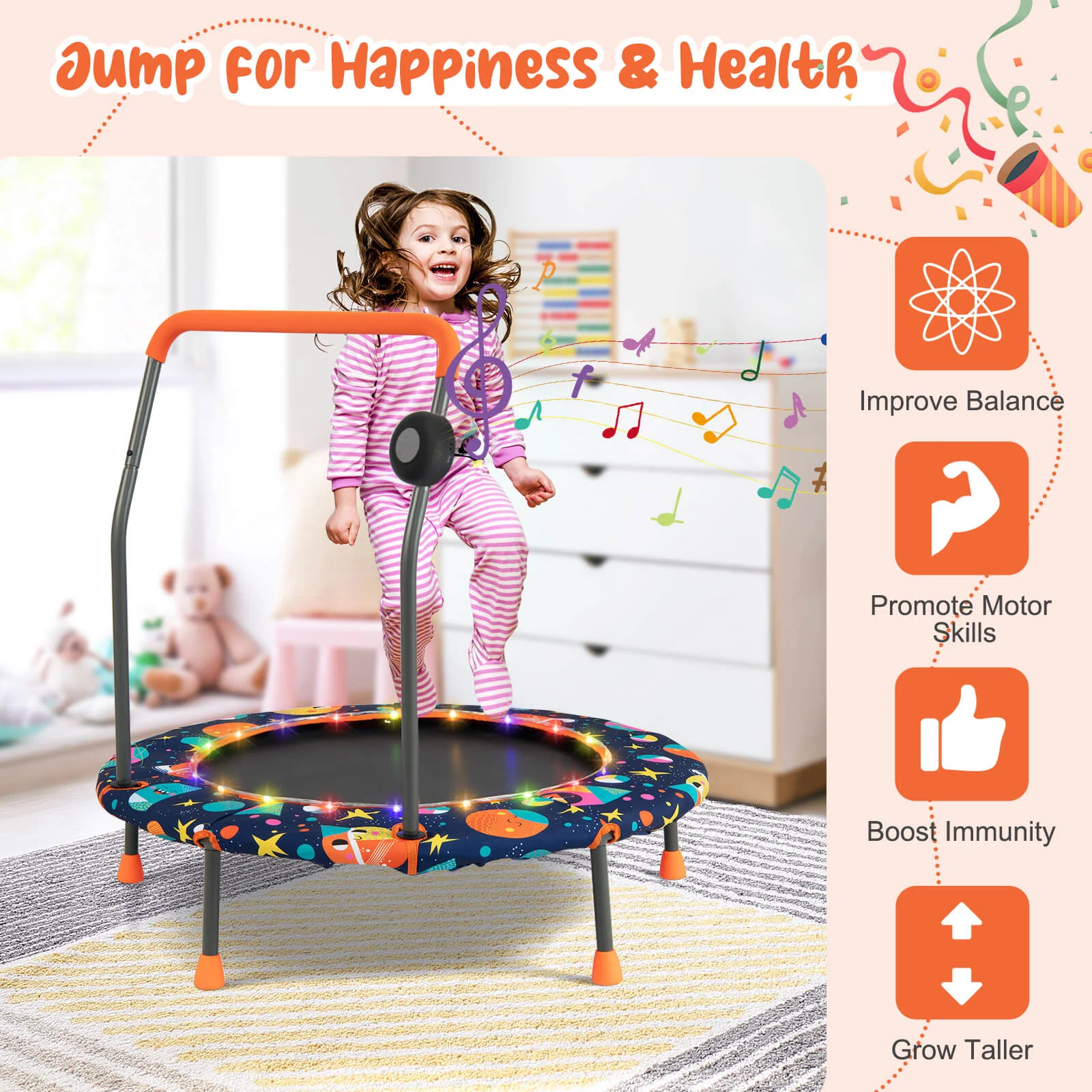 36 Inch Mini Trampoline with Colorful LED Lights and Bluetooth Speaker-Multicolor - Image 7
