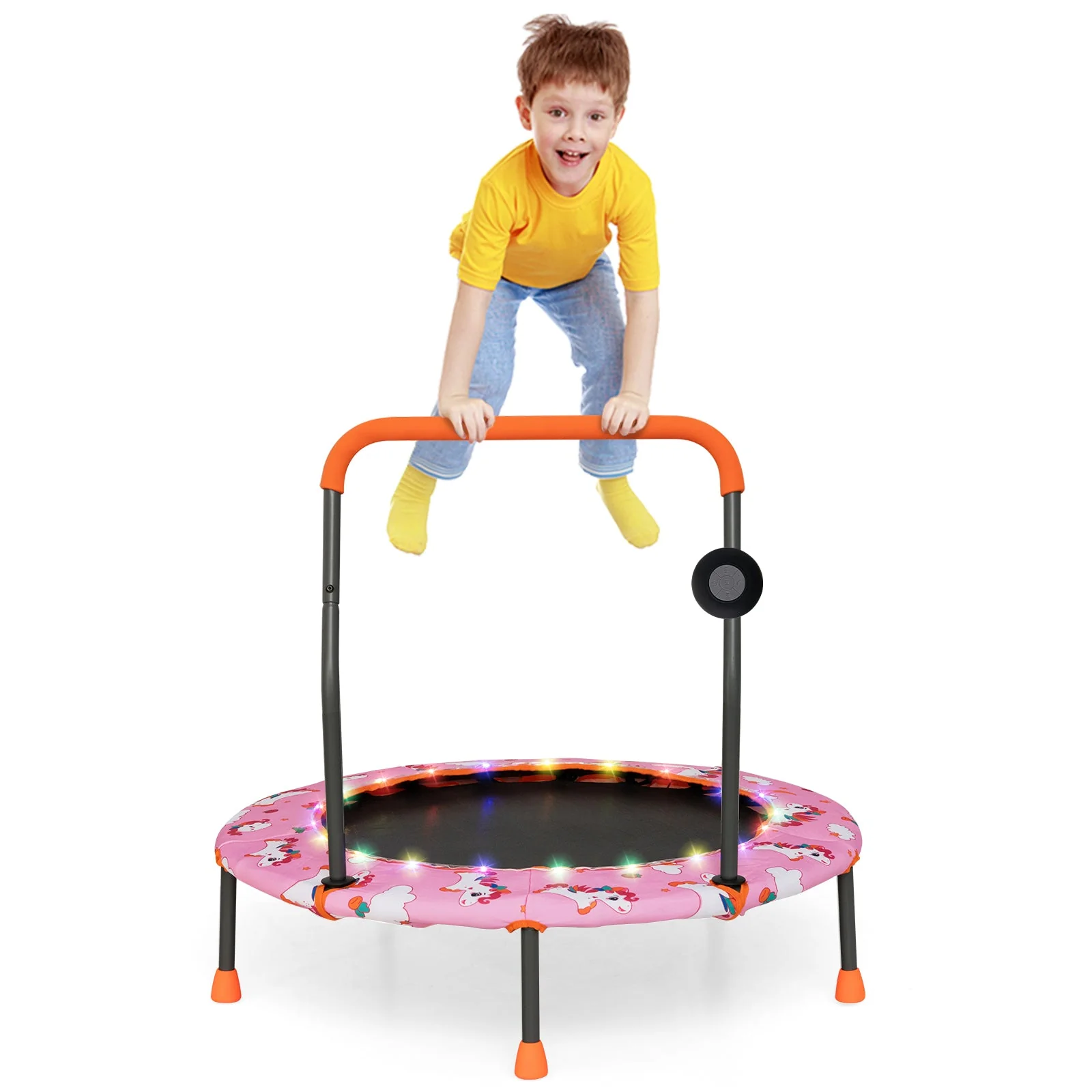 36 Inch Mini Trampoline with Colorful LED Lights and Bluetooth Speaker-Pink - Image 3