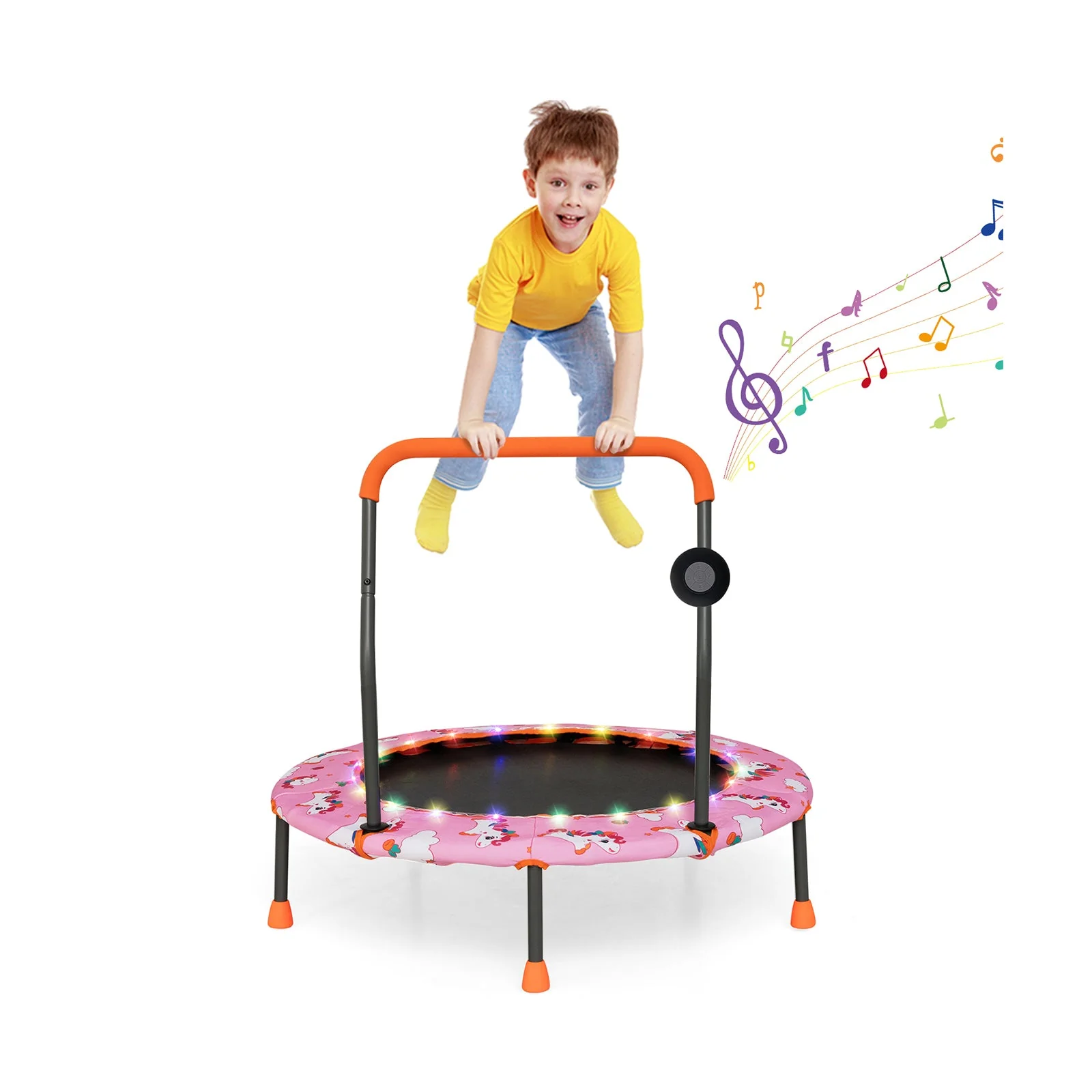 36 Inch Mini Trampoline with Colorful LED Lights and Bluetooth Speaker-Pink - Image 4