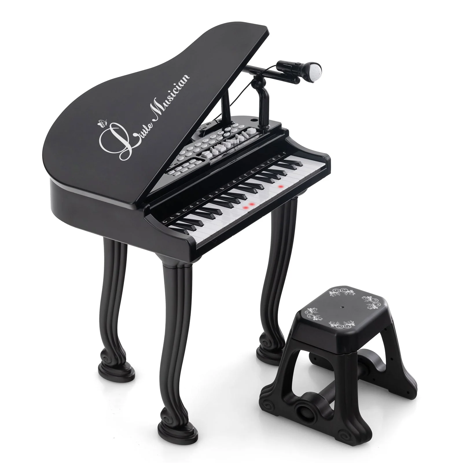 37 Keys Kids Piano Keyboard with Stool and Piano Lid-Black - Image 3