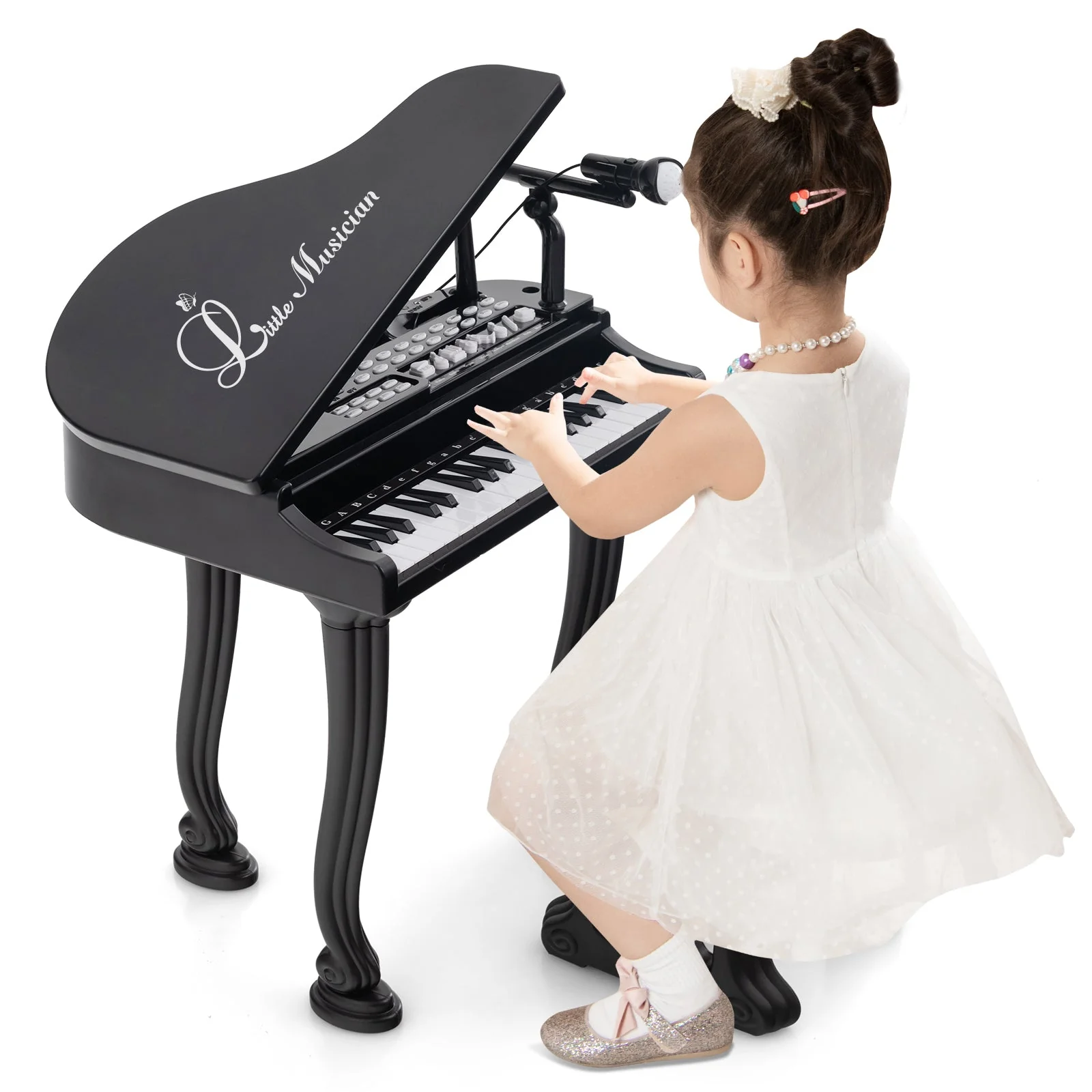 37 Keys Kids Piano Keyboard with Stool and Piano Lid-Black - Image 4