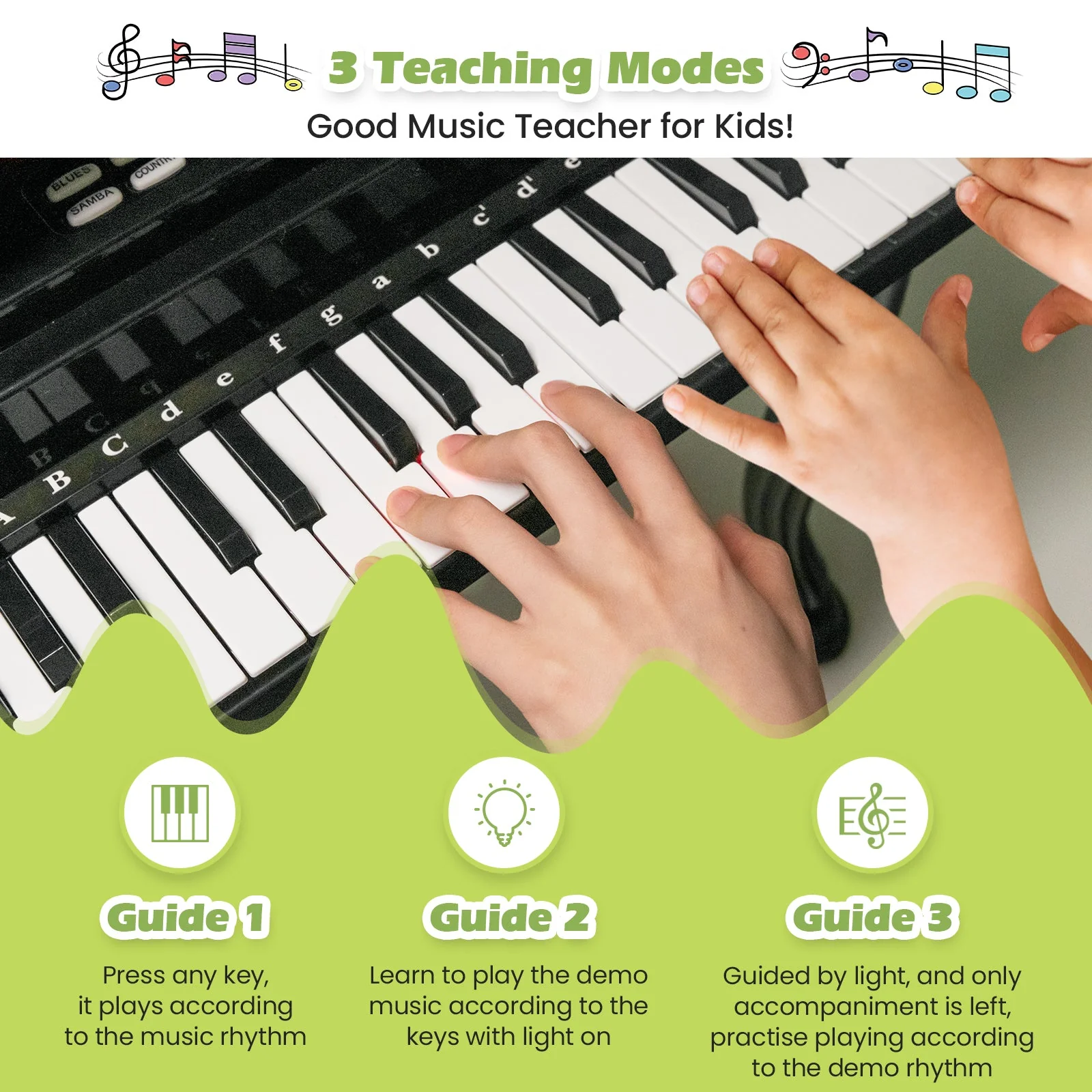 37 Keys Kids Piano Keyboard with Stool and Piano Lid-Black - Image 7
