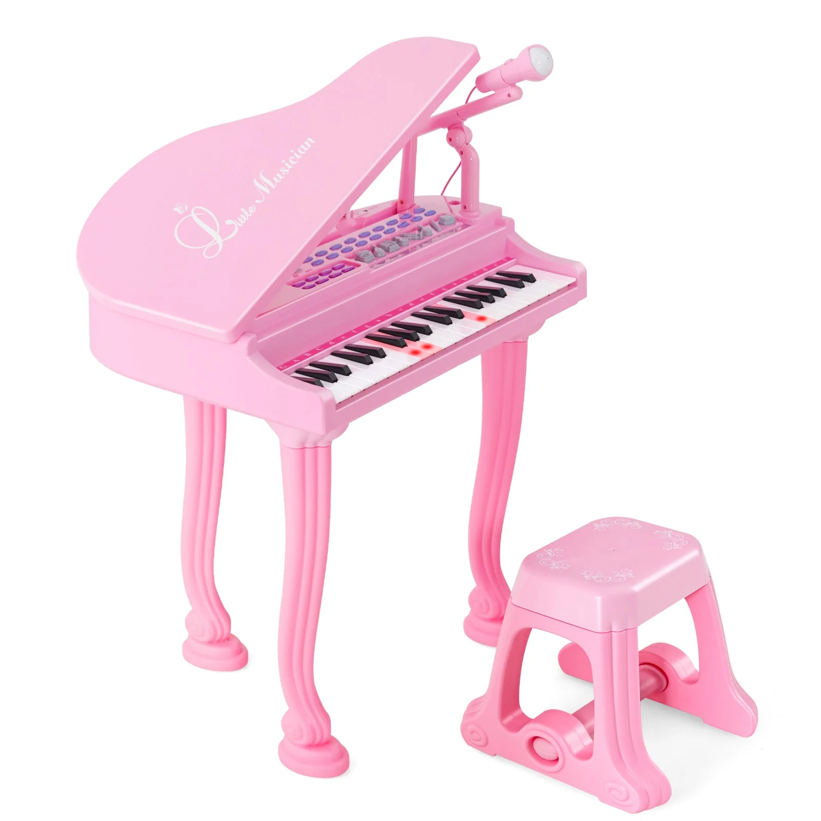 37 Keys Kids Piano Keyboard with Stool and Piano Lid-Pink - Image 3