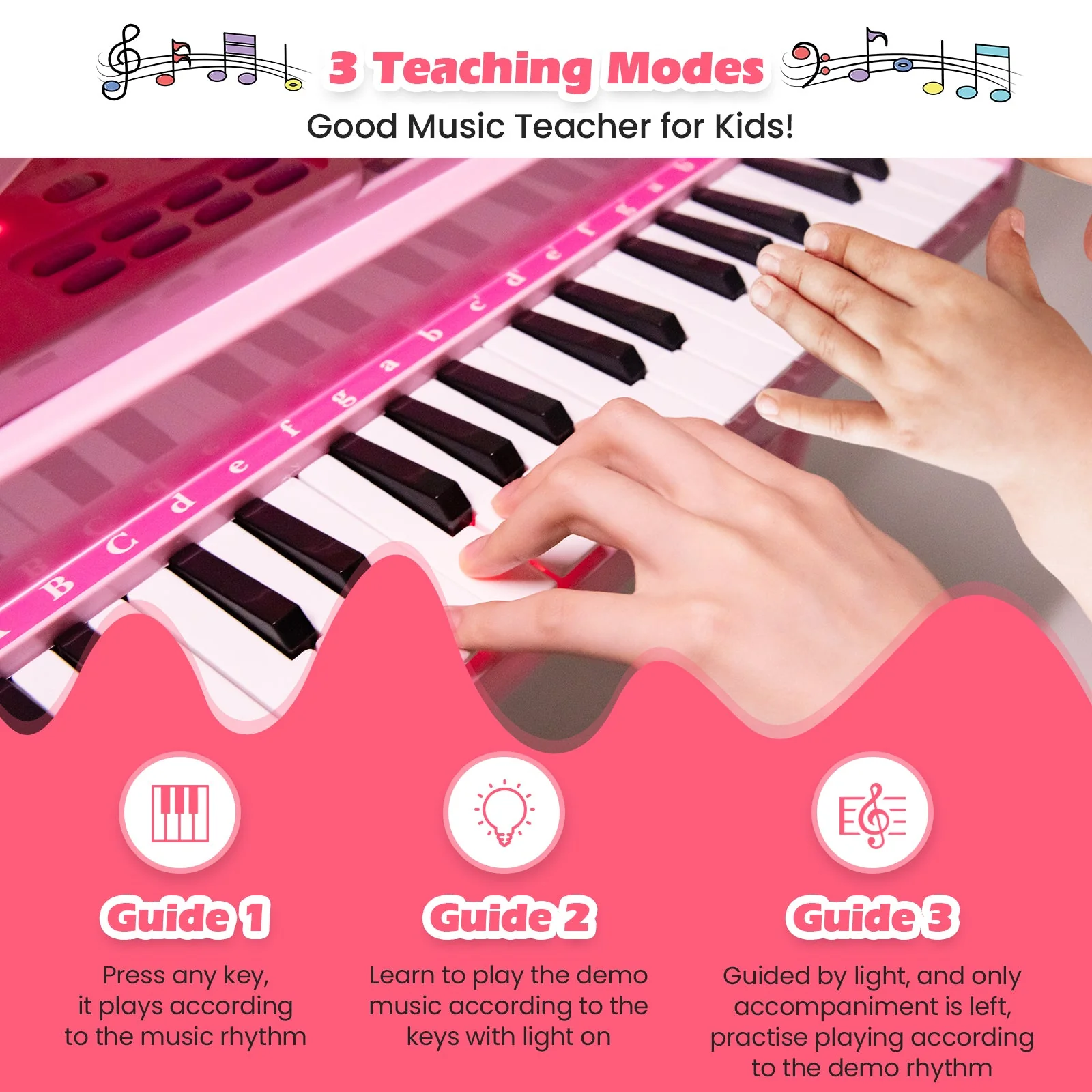 37 Keys Kids Piano Keyboard with Stool and Piano Lid-Pink - Image 6