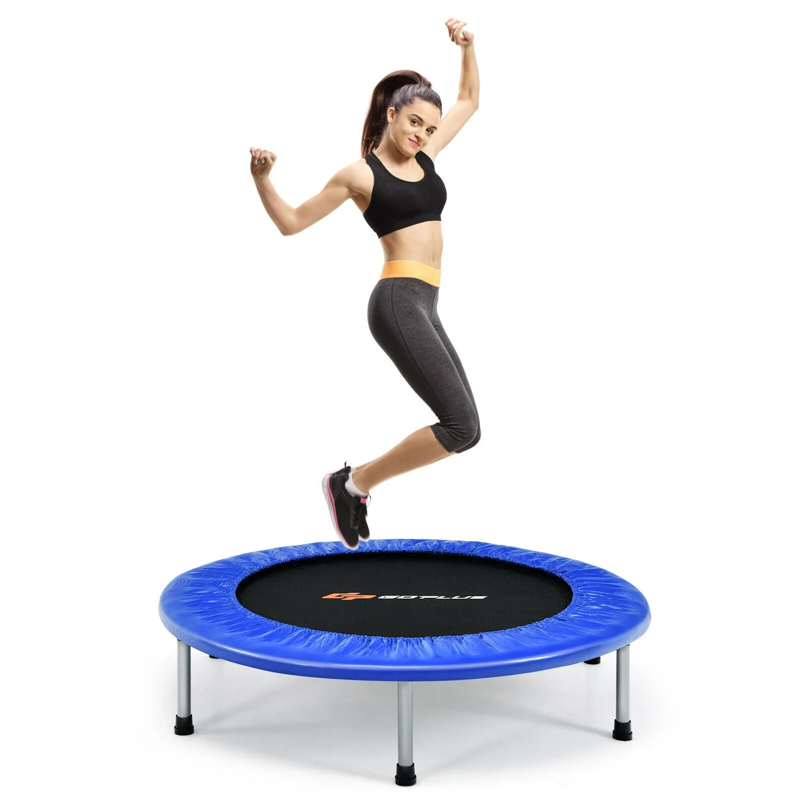 38 Inch Mini Folding Trampoline Portable Leisure Fitness Backboard-Blue - Image 7