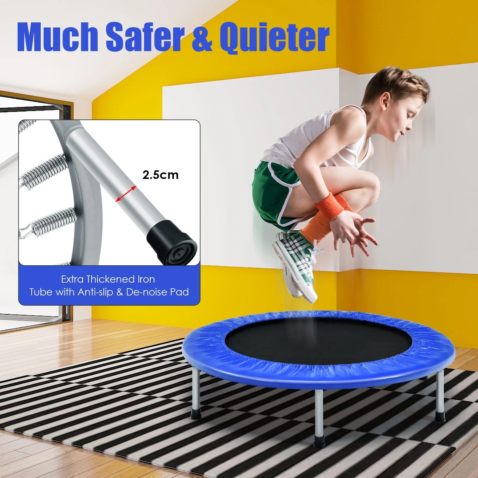 38 Inch Mini Folding Trampoline Portable Leisure Fitness Backboard-Blue - Image 8