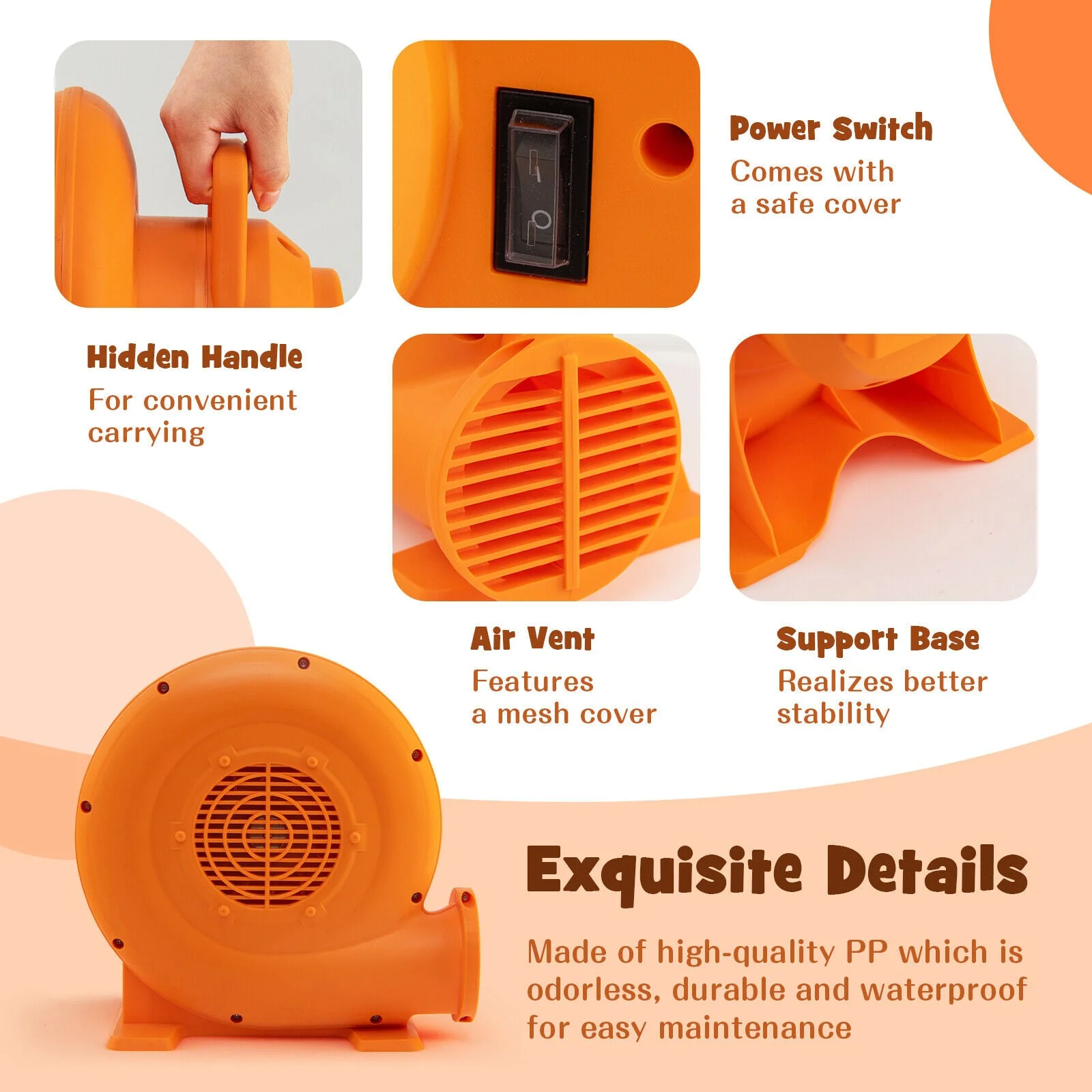 380W Air Blower (0.5HP) for Inflatables with 25 feet Wire and GFCI Plug - Image 5