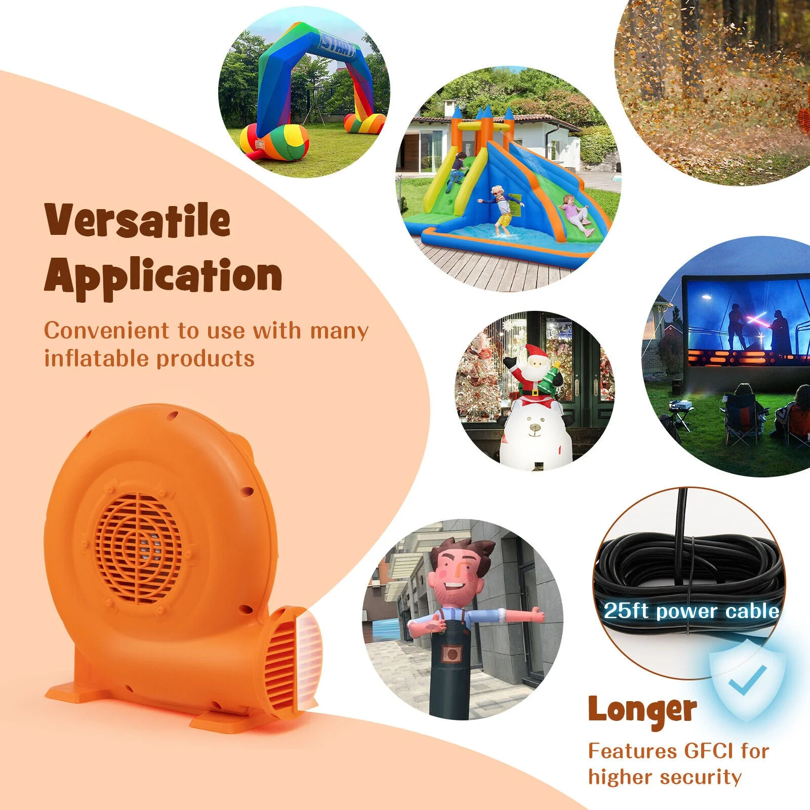 380W Air Blower (0.5HP) for Inflatables with 25 feet Wire and GFCI Plug - Image 6