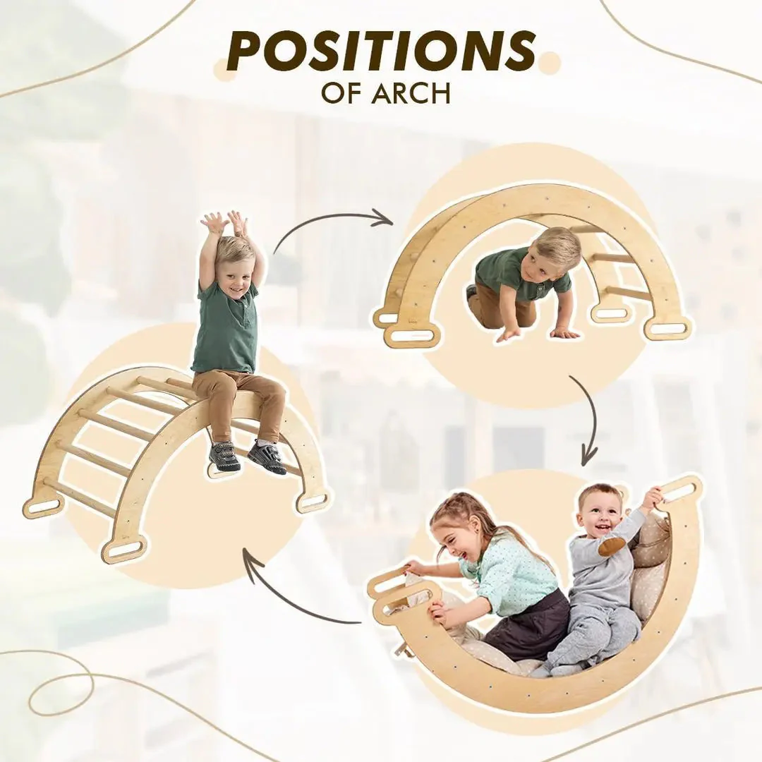 3in1 Montessori Climbing Set: Climbing Arch + Slide Board + Cushion - Beige - Image 3