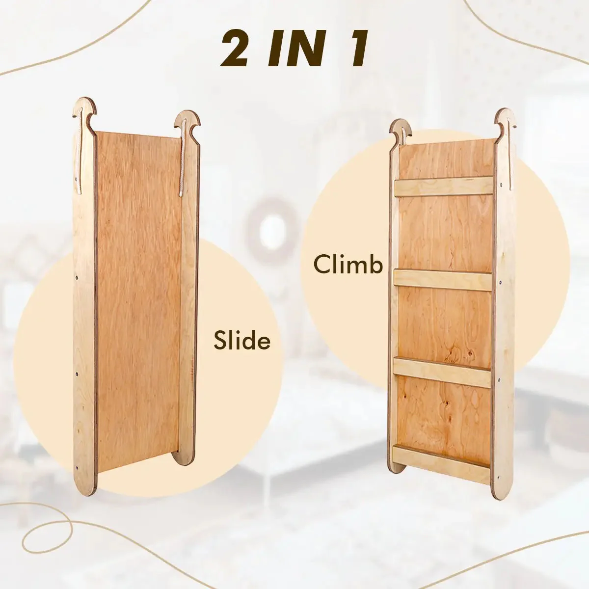 3in1 Montessori Climbing Set: Climbing Arch + Slide Board + Cushion - Beige - Image 4