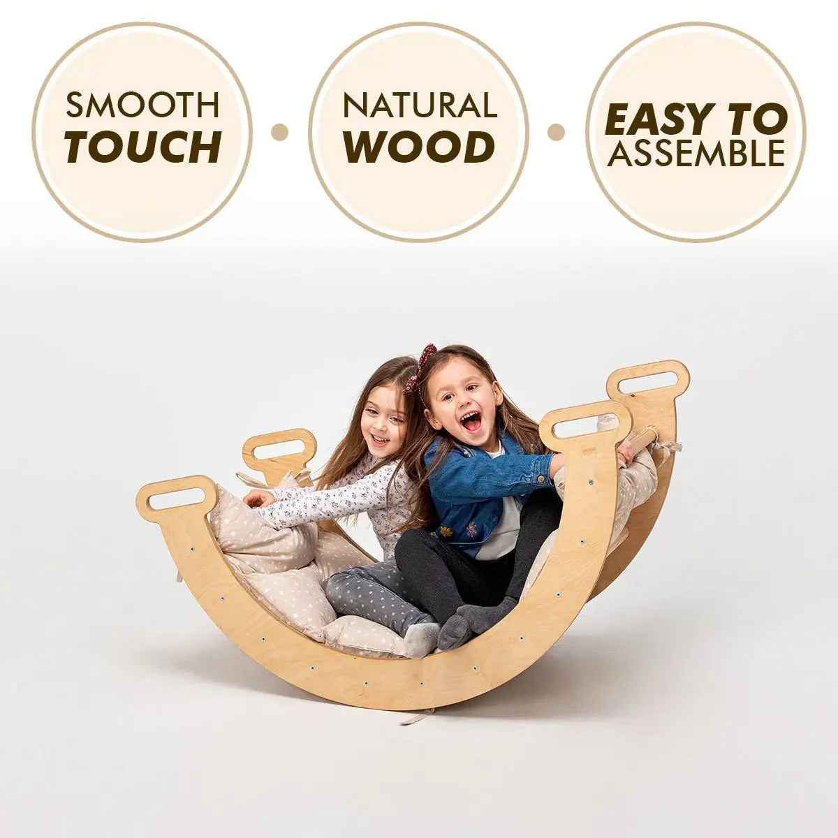 3in1 Montessori Climbing Set: Climbing Arch + Slide Board + Cushion - Beige - Image 8