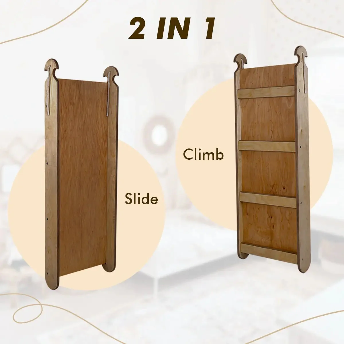 3in1 Montessori Climbing Set: Climbing Arch + Slide Board + Cushion – Chocolate - Image 4