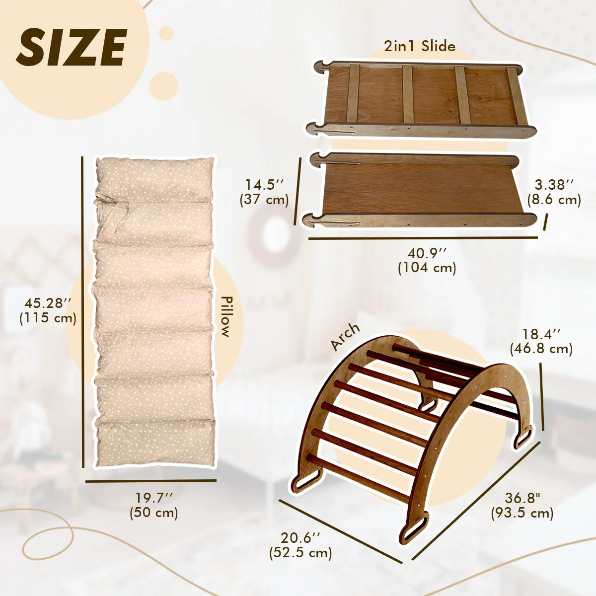 3in1 Montessori Climbing Set: Climbing Arch + Slide Board + Cushion – Chocolate - Image 11
